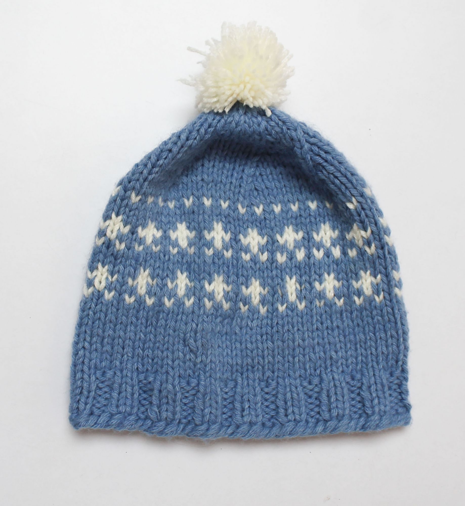 Woonie Hearts Knitted Pom Pom Detailing Handmade Woollen Caps Pack Of 2 - Light Blue And Blue