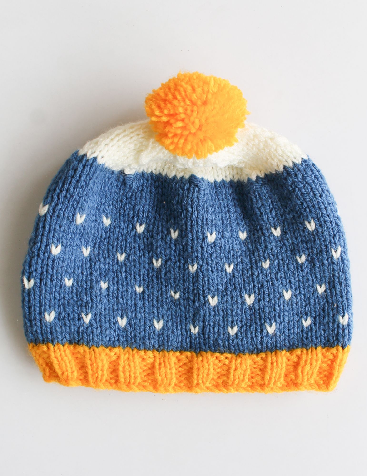 Woonie Hearts Knitted Pom Pom Detailing Handmade Woollen Caps Pack Of 2 - Light Blue And Blue