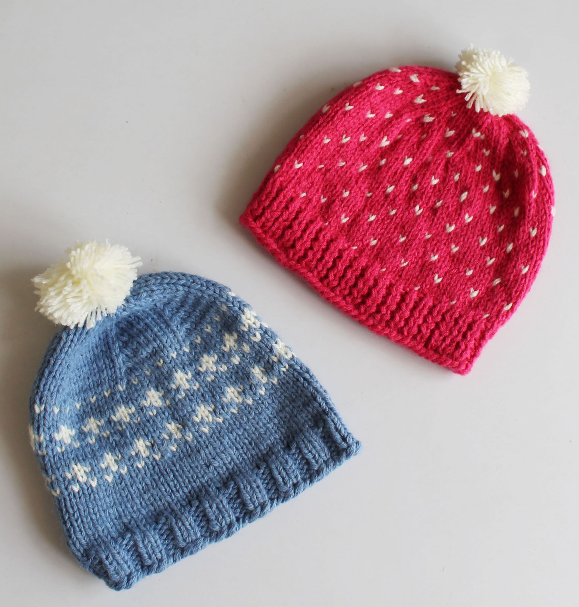 Woonie Handmade Pack Of 2 Pom Pom Detailing Caps - Blue & Pink