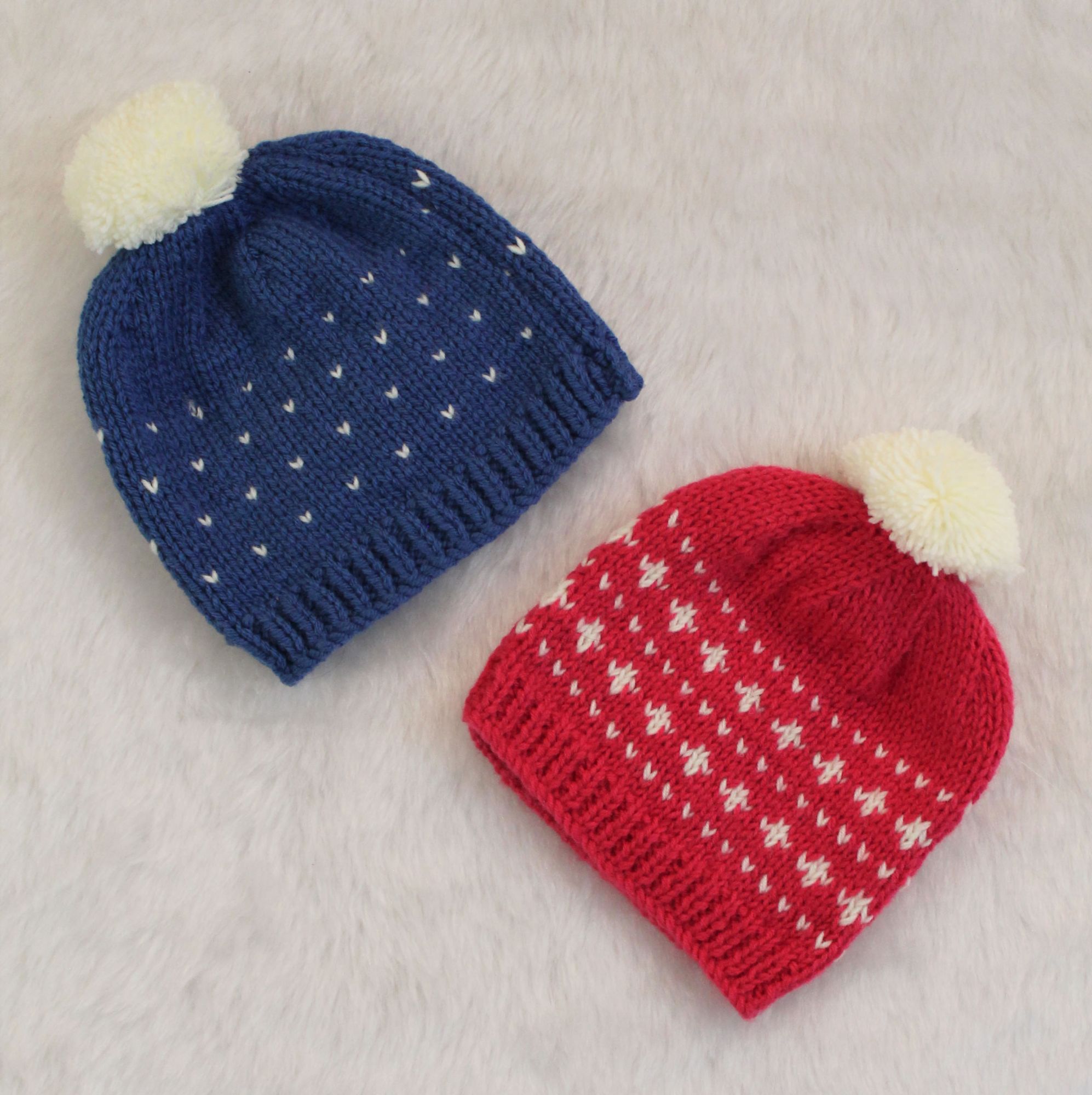 Woonie Handmade Embroidery Pack Of 2 Pom Pom Detailing Caps - Blue & Pink