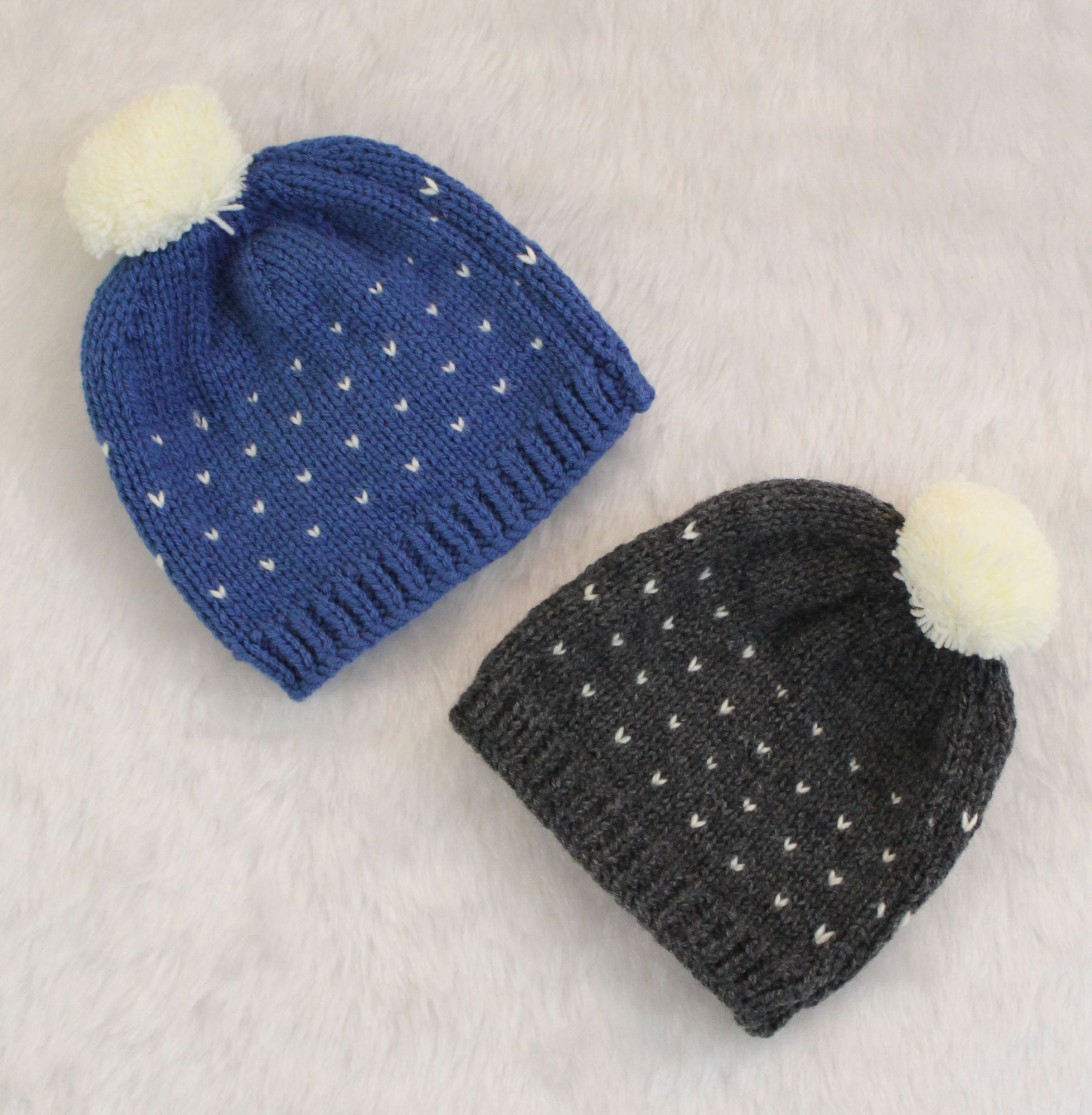 Woonie Handmade Embroidery Pack Of 2 Pom Pom Detailing Caps - Blue & Grey
