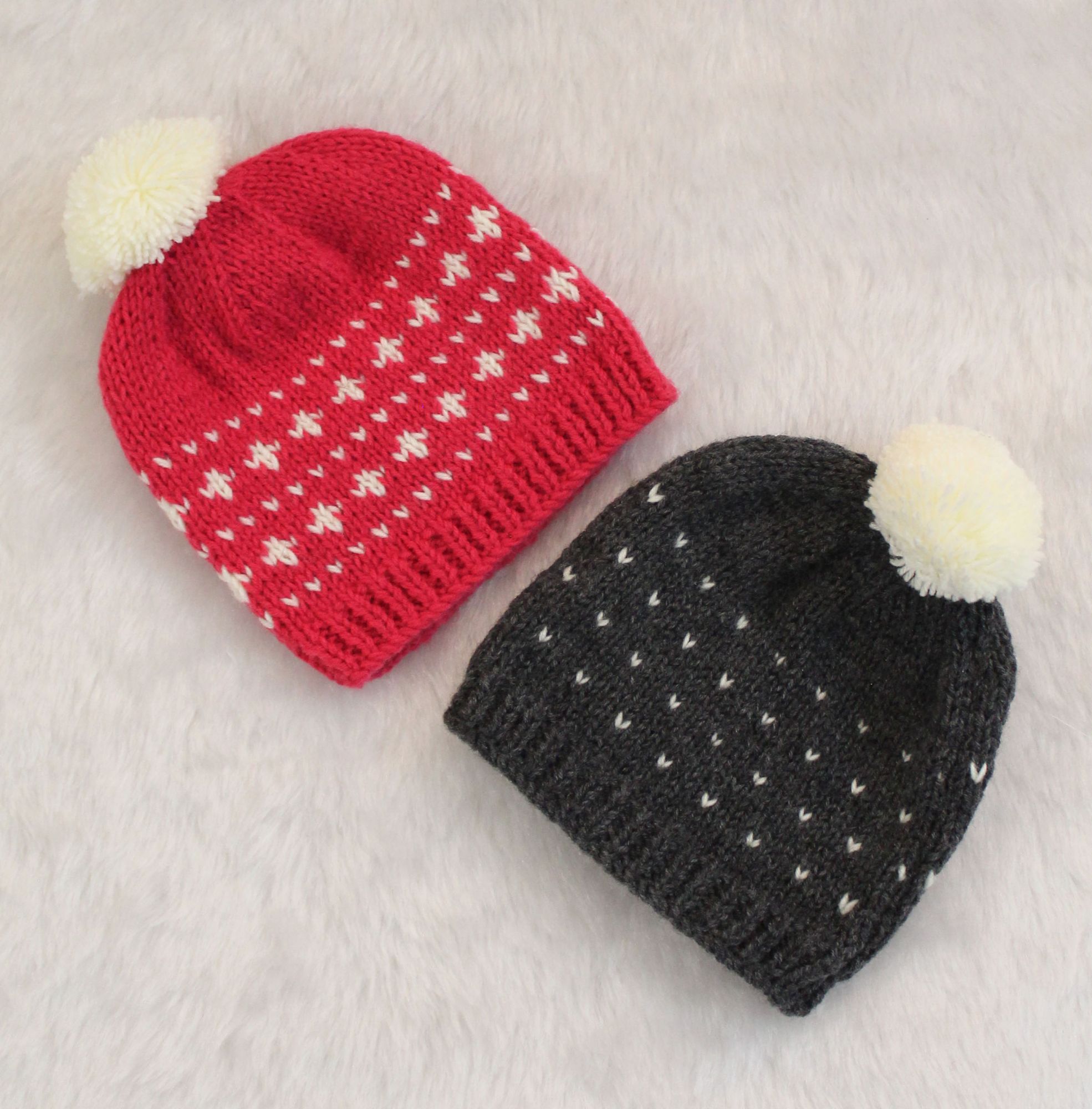 Woonie Handmade Embroidery Pack Of 2 Pom Pom Detailing Caps - Pink & Grey