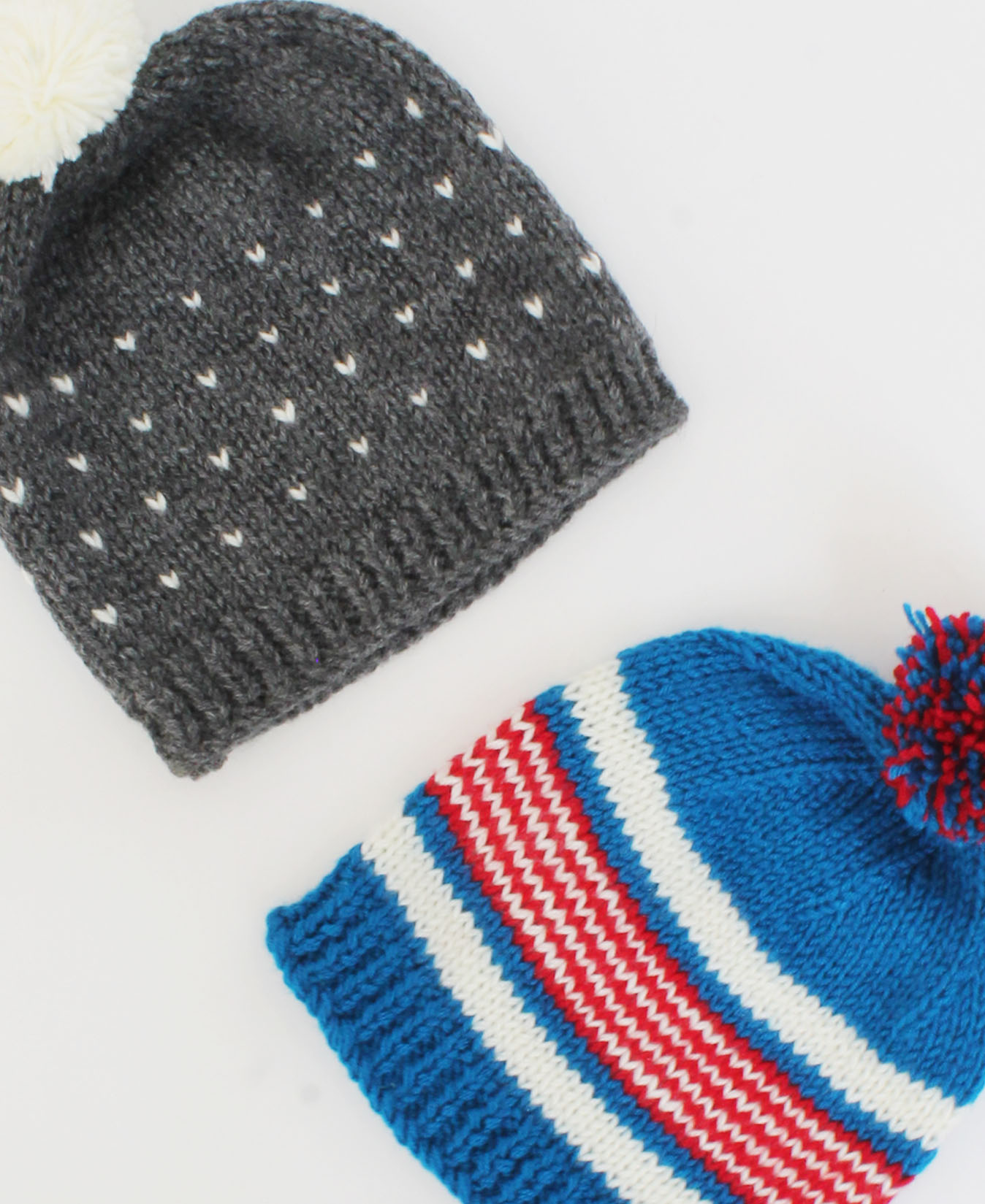 Handmade Knitted Embroidered & Striped Pattern Winterwear Caps Pack Of 2 - Grey & Blue