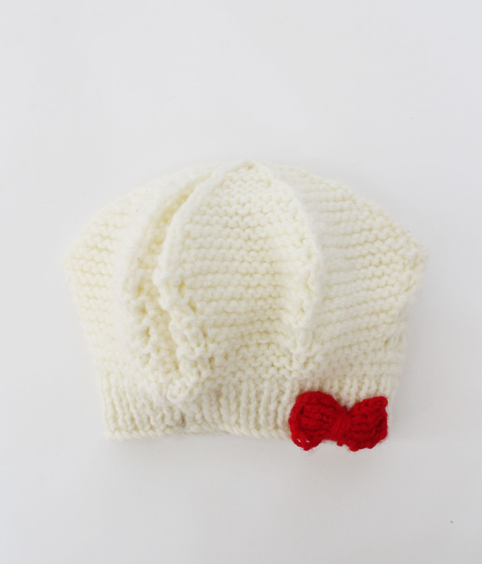 Handmade Knitted Bow Detailing Crown Style Cap-Cream