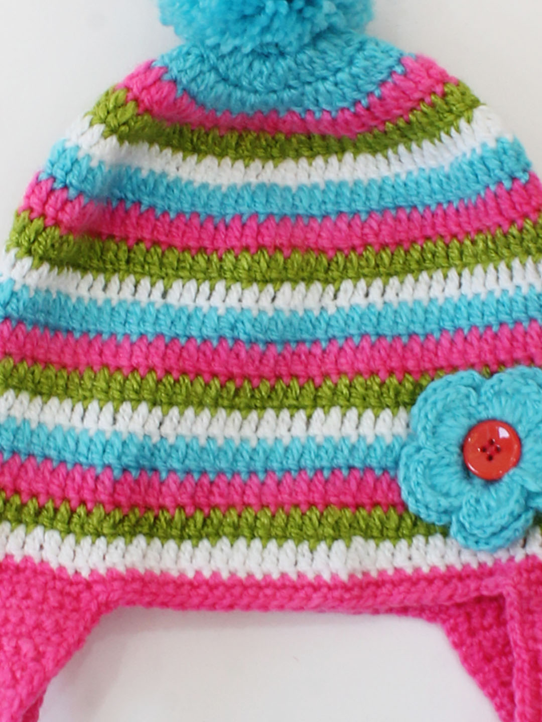 Handmade Knitted Pom Pom Detailing Striped Cap-Multicolour