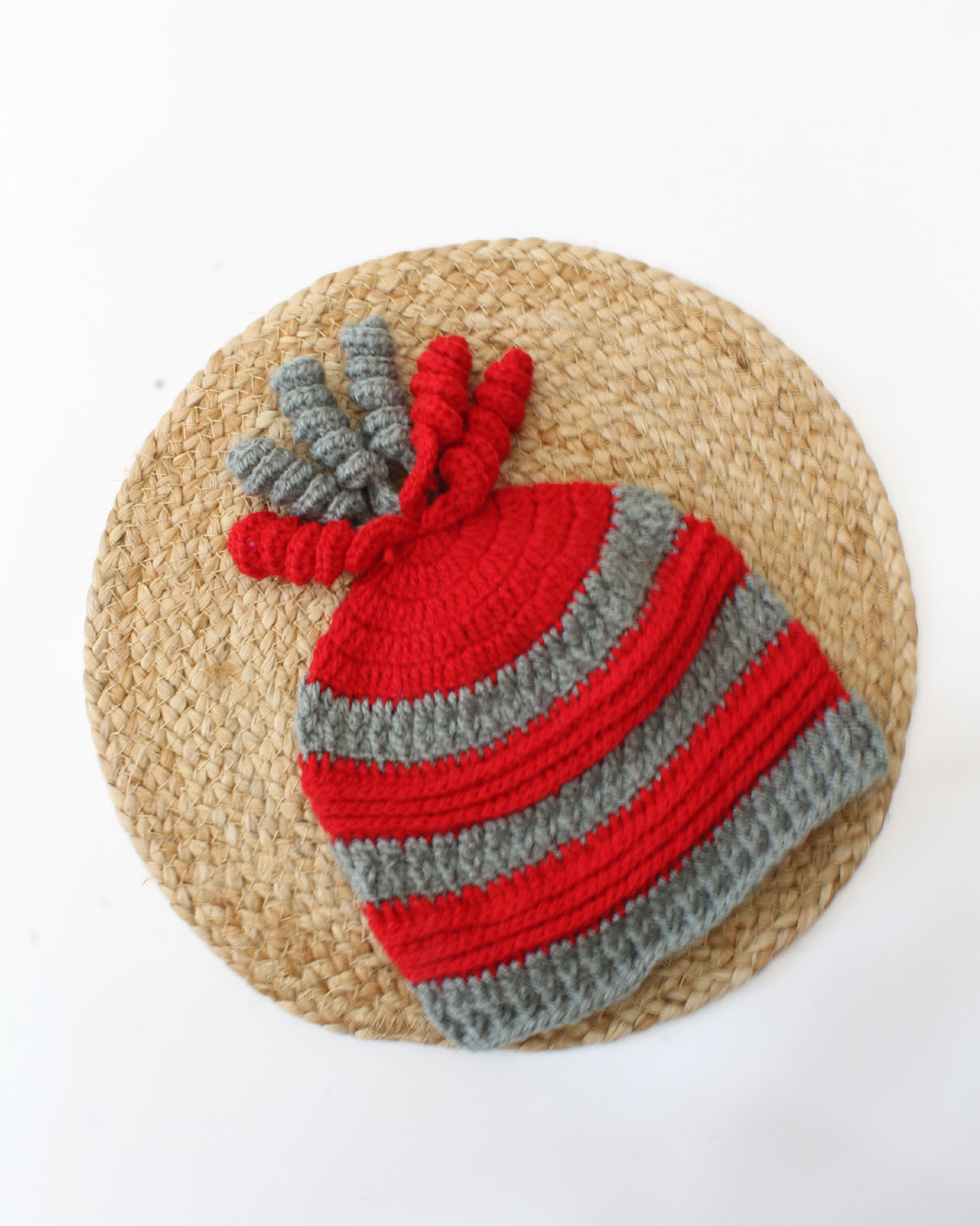 Handmade Knitted Dual Colour Designer Cap-Red & Grey