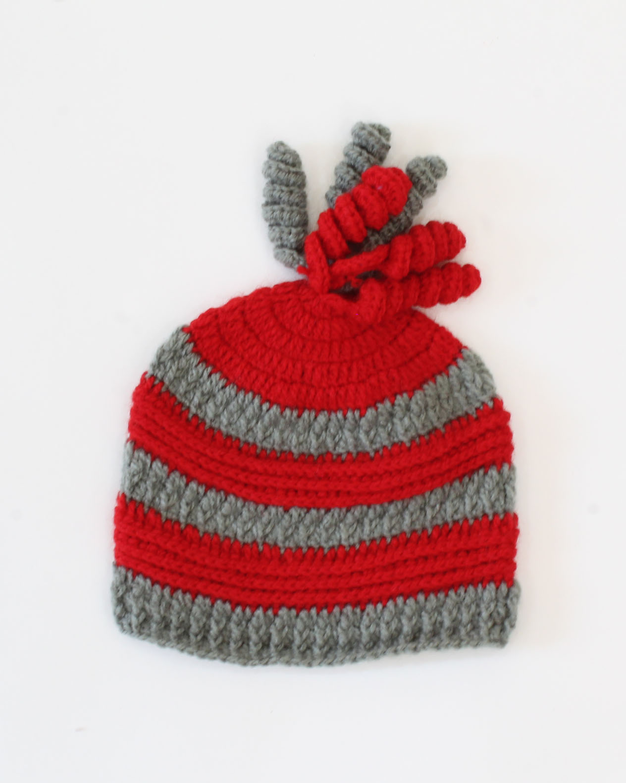 Handmade Knitted Dual Colour Designer Cap-Red & Grey