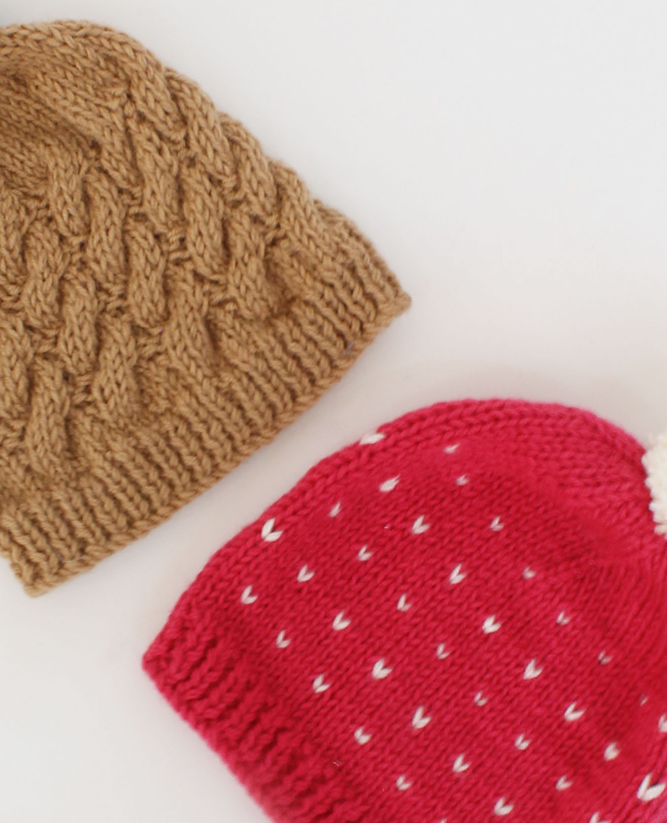 Handmade Knitted Embroidered & Cable Design Caps Pack Of 2-Brown & Pink