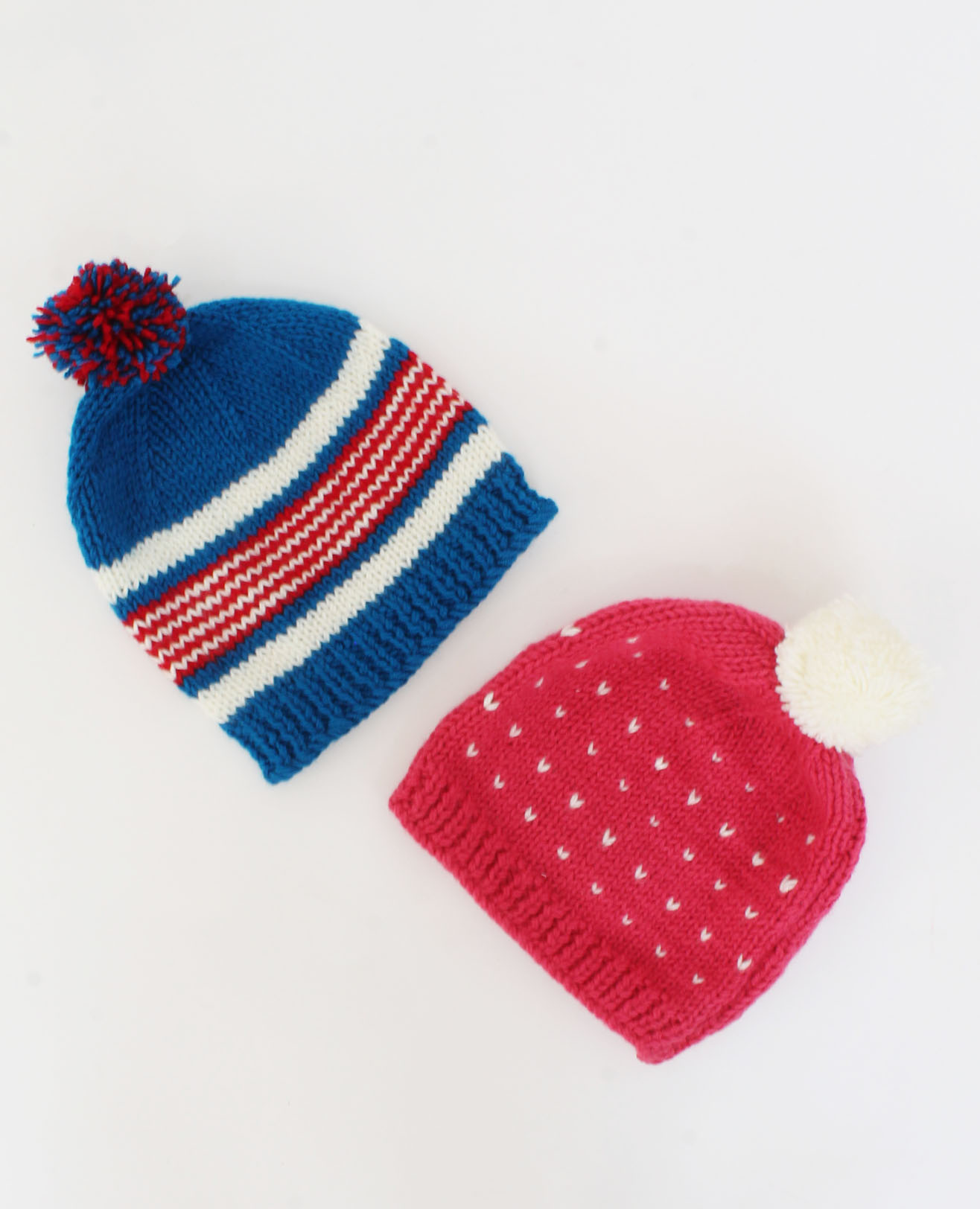 Handmade Knitted Embroidered & Striped Design Caps Pack Of 2-Blue & Pink