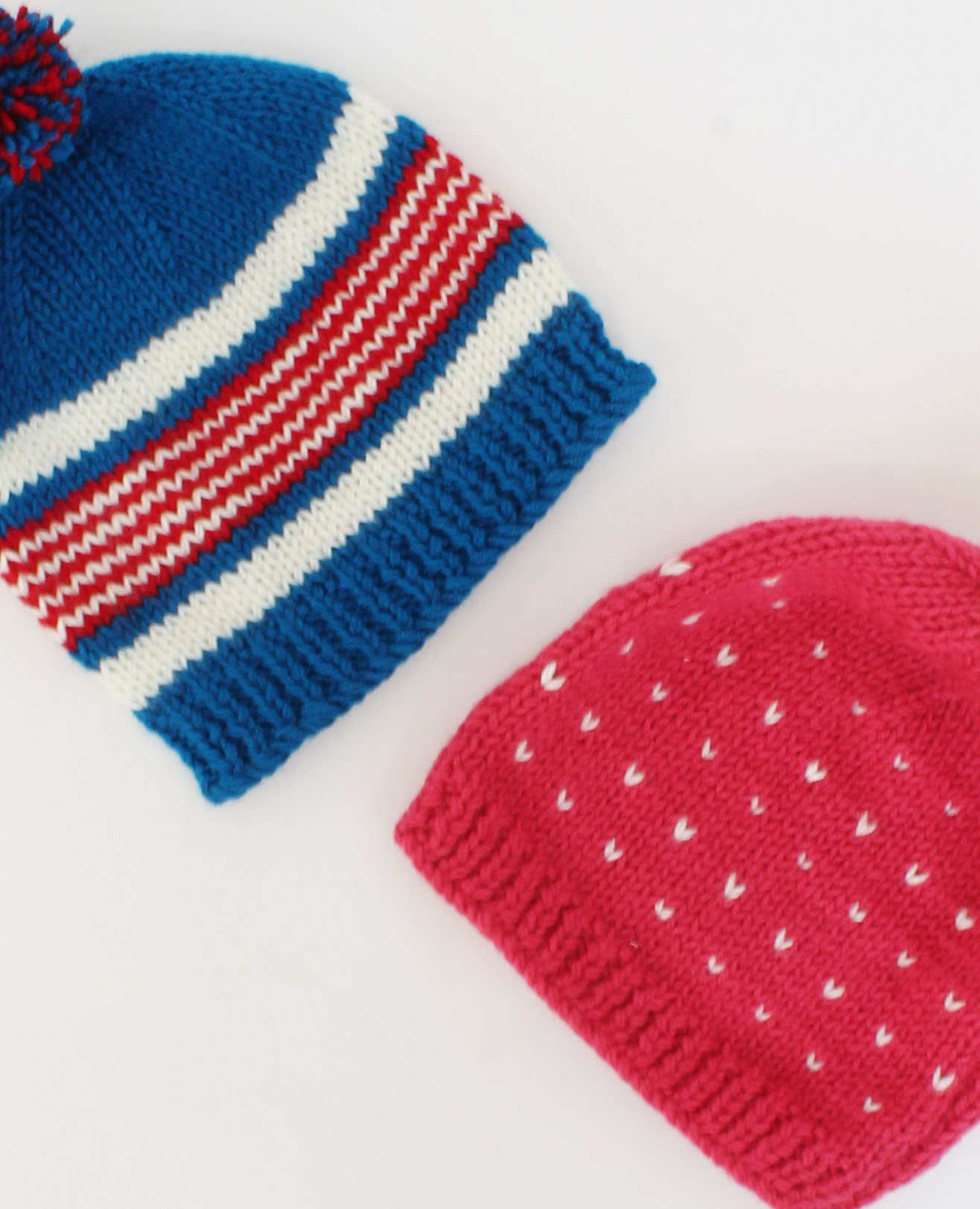 Handmade Knitted Embroidered & Striped Design Caps Pack Of 2-Blue & Pink