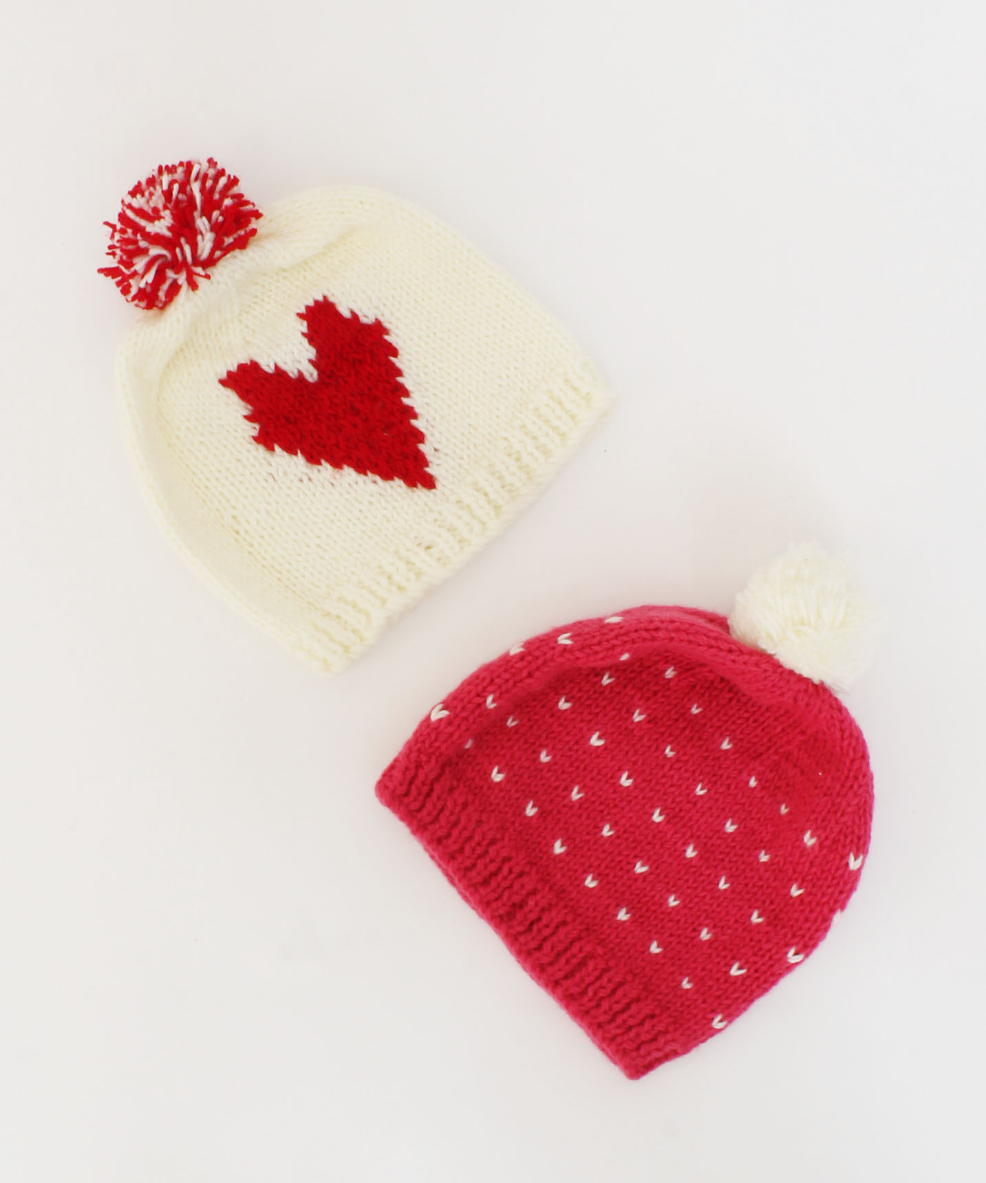 Handmade Knitted Embroidered & Heart Design Caps Pack Of 2-Cream & Pink