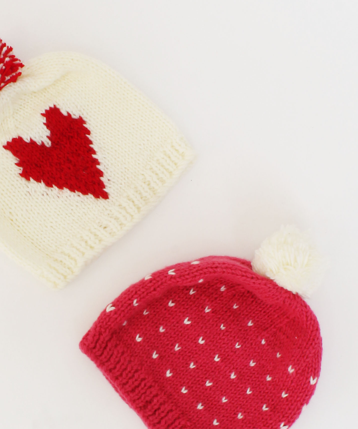 Handmade Knitted Embroidered & Heart Design Caps Pack Of 2-Cream & Pink