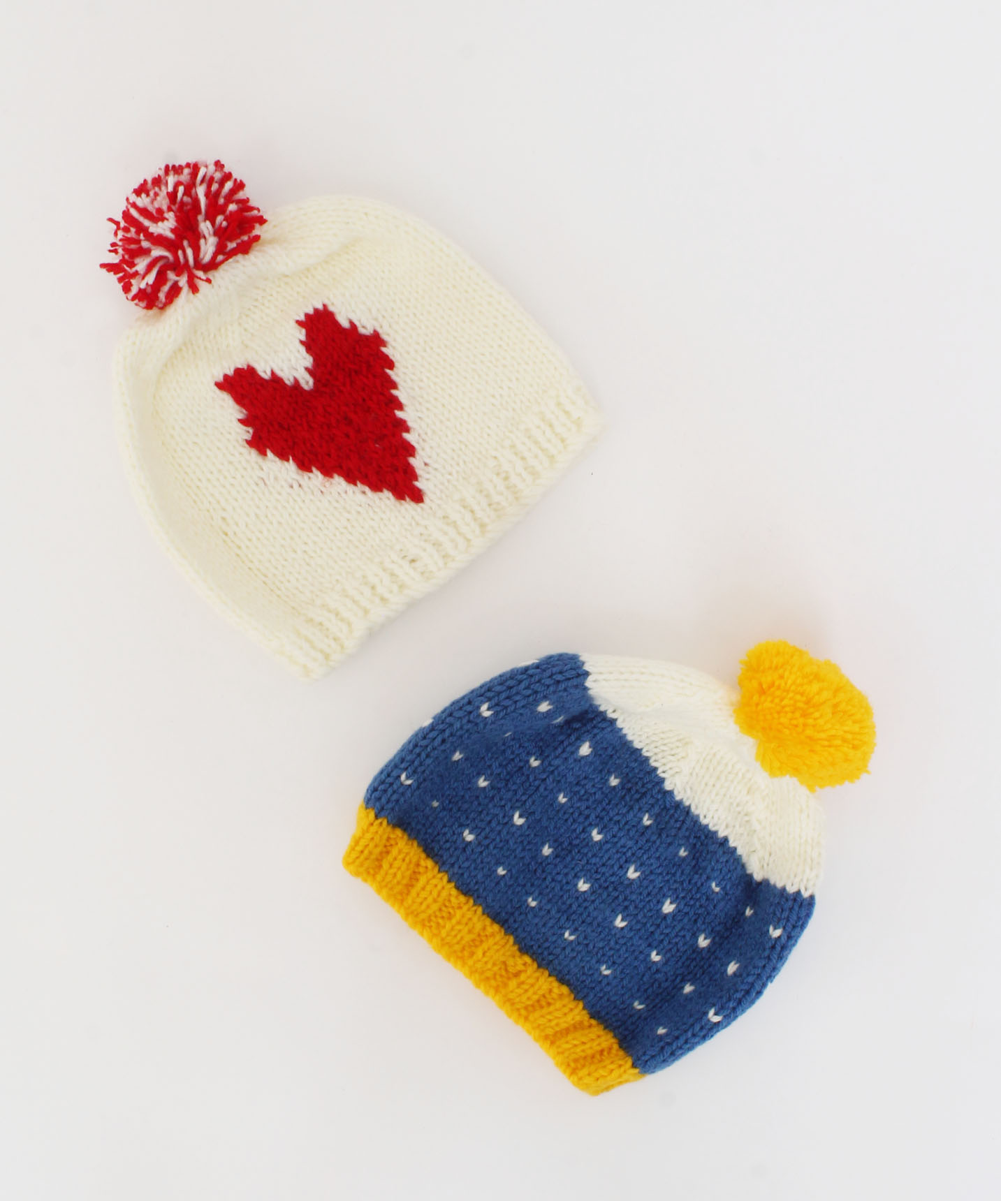 Handmade Knitted Embroidered & Heart Design Caps Pack Of 2-Cream & Blue