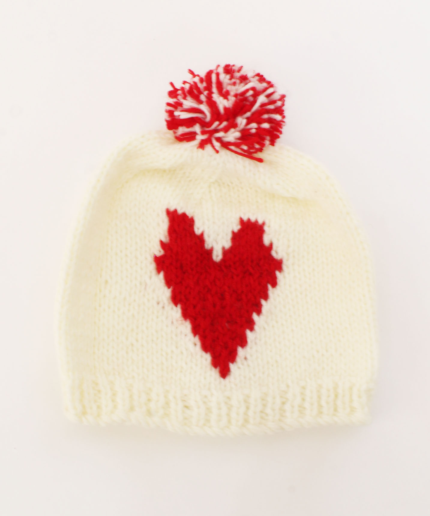 Handmade Knitted Embroidered Heart Detailing Caps Pack Of 2-Cream & Blue