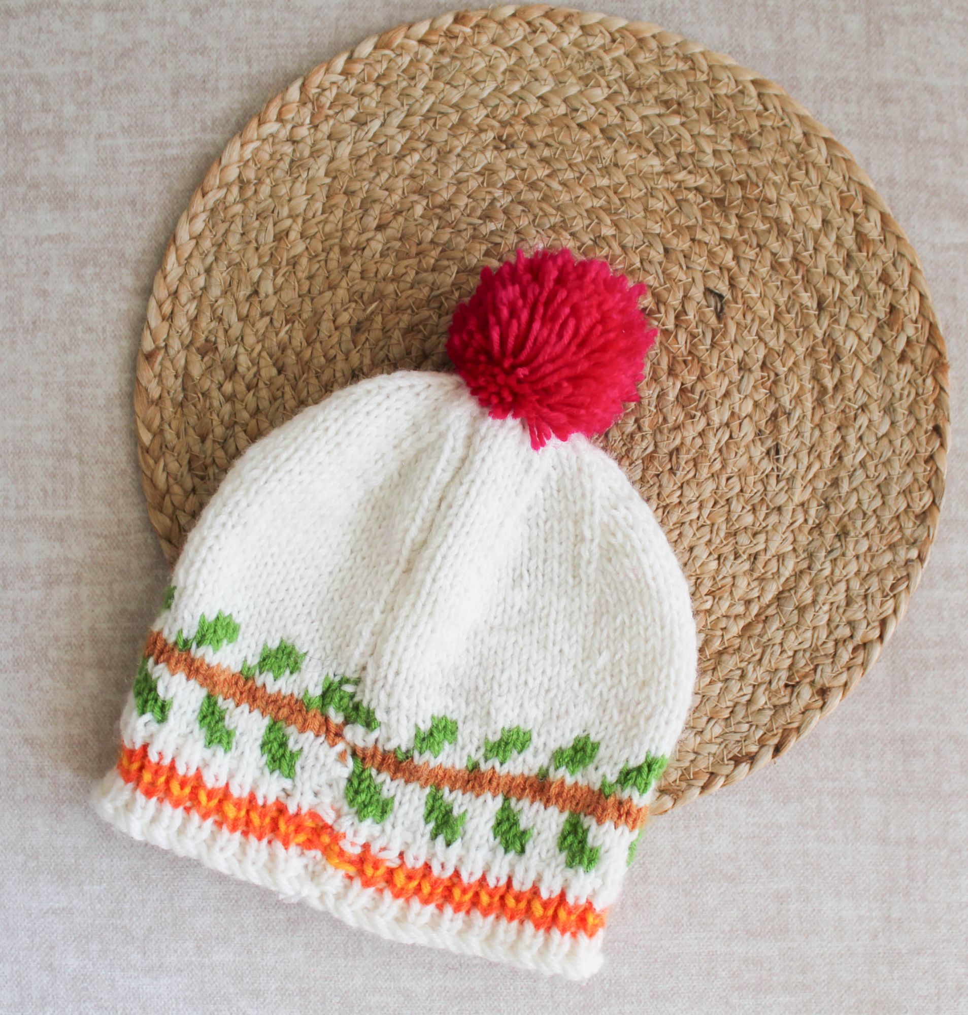 Handmade Knitted Bird Detailing Cap-White