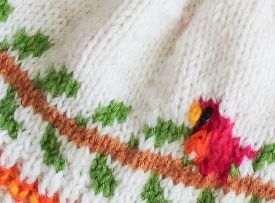 Handmade Knitted Bird Detailing Cap-White