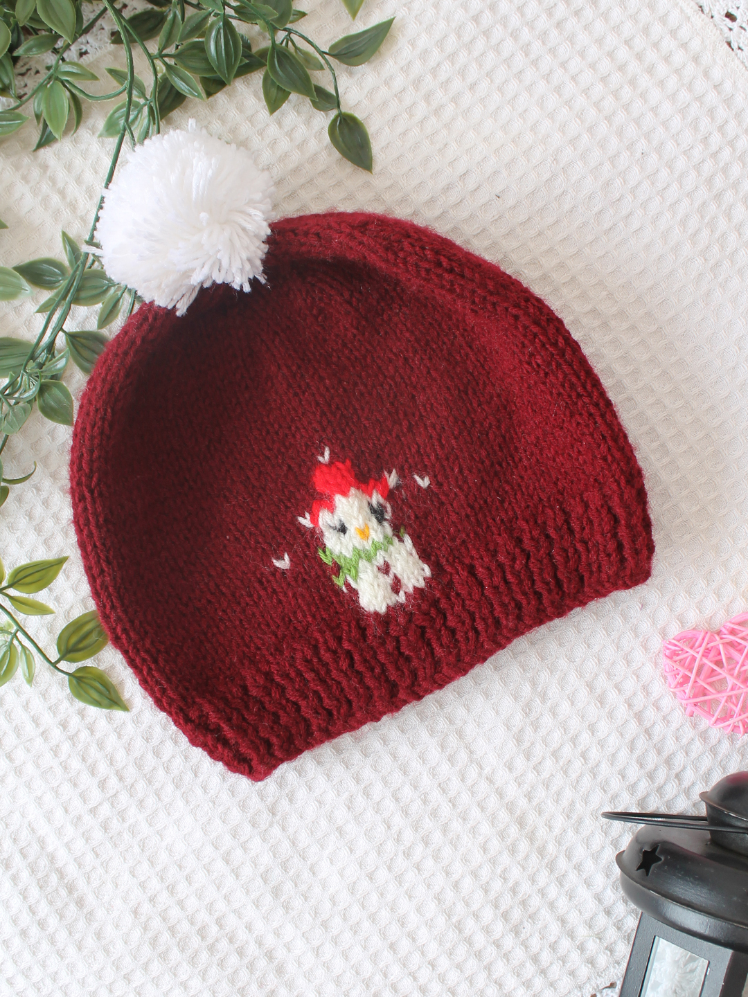 Woonie Handmade Snowman Cap - Maroon