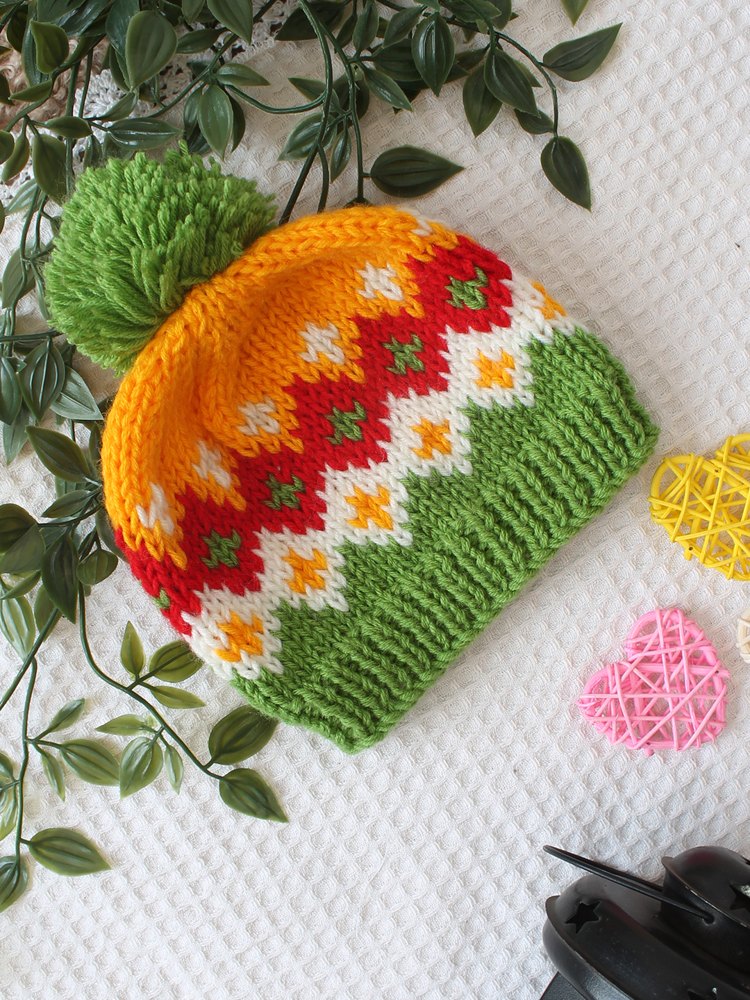 Woonie Handknitted Intarsia Cap - Multi