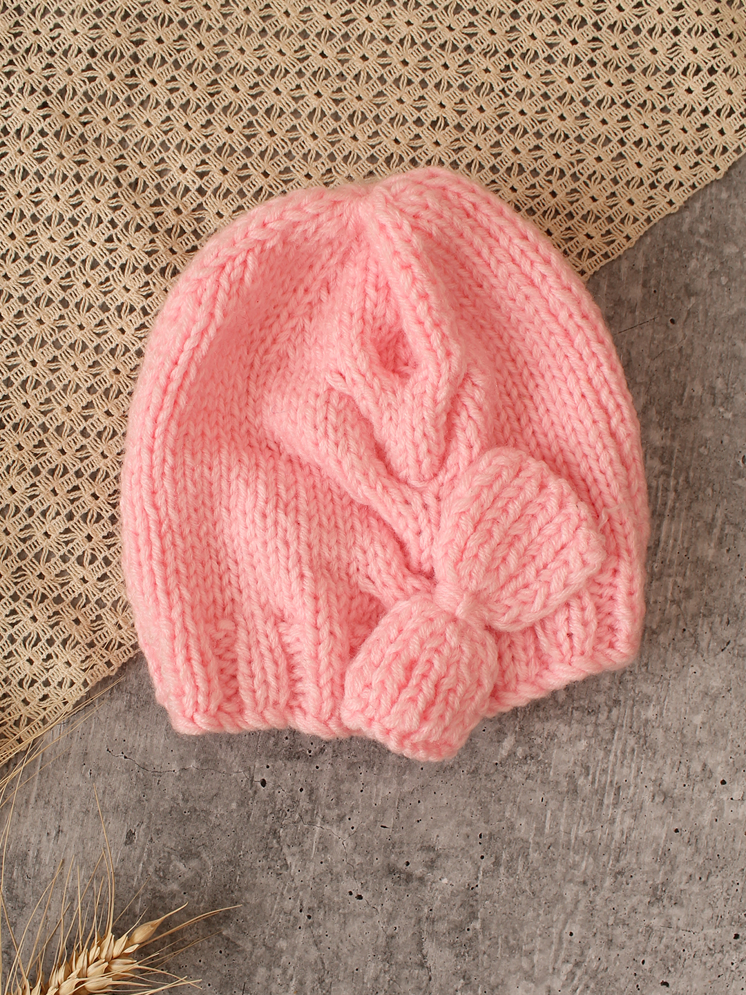 Woonie Handknitted Cable Knit Kids Cap - Pink