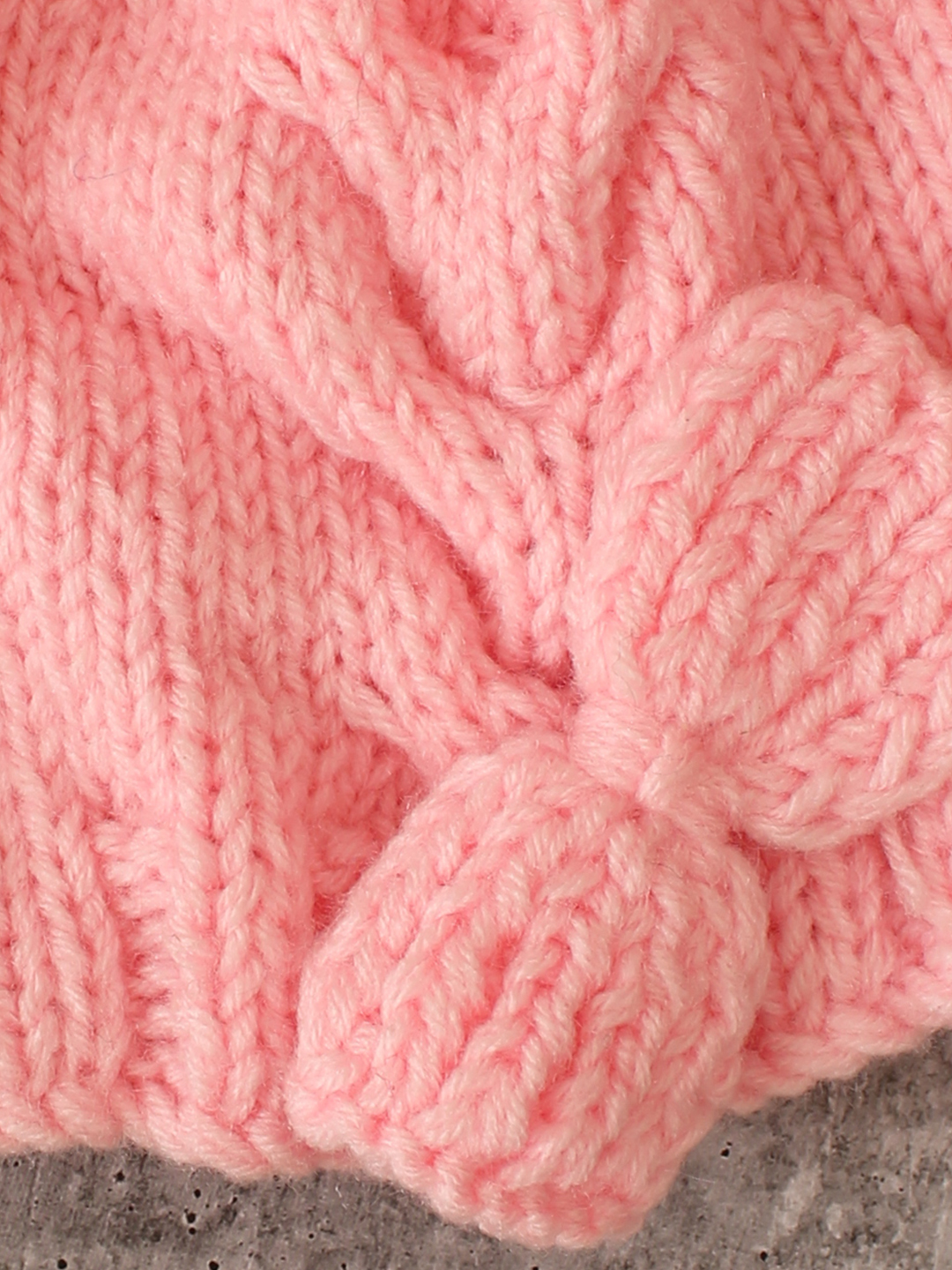 Woonie Handknitted Cable Knit Kids Cap - Pink