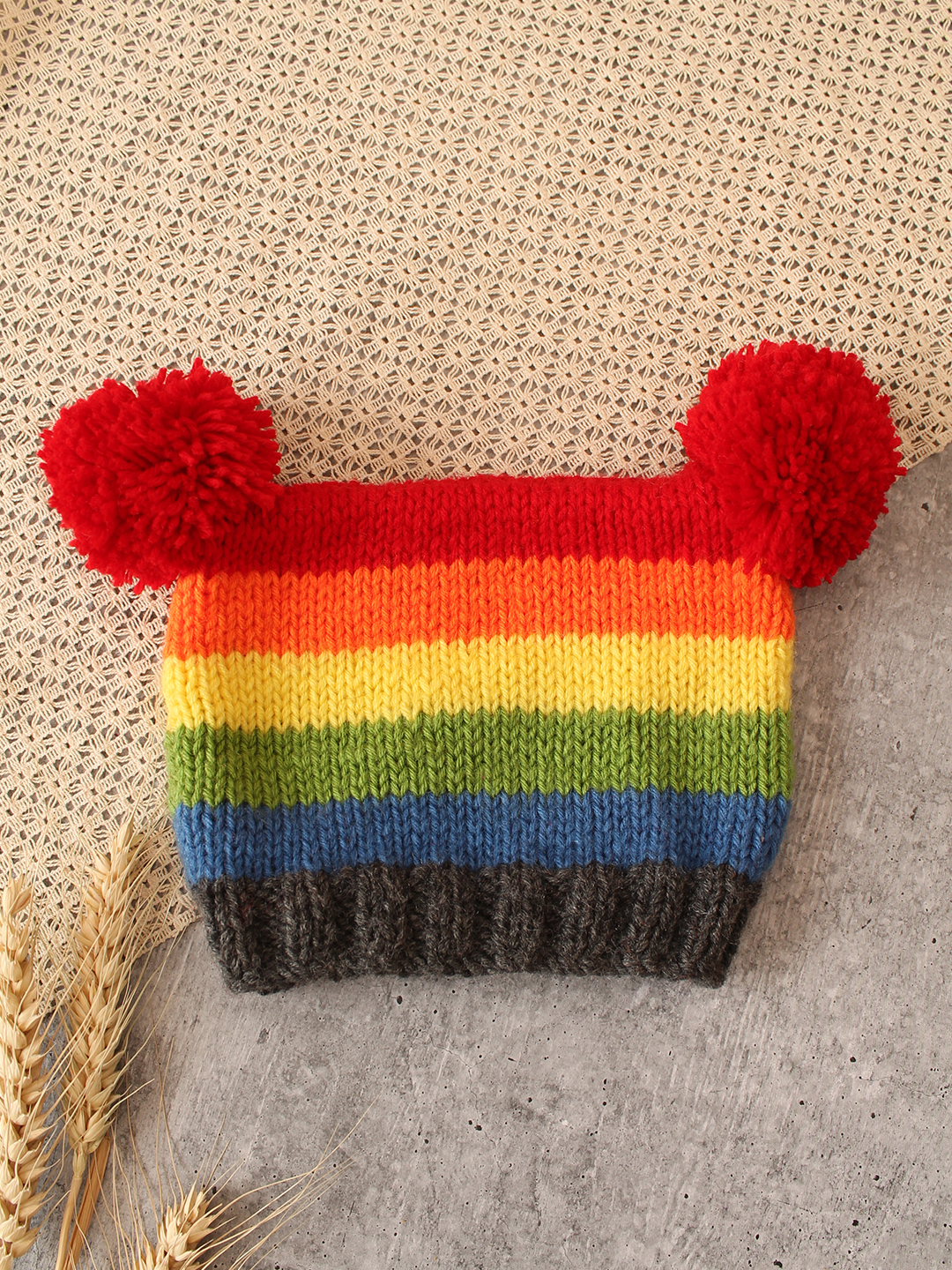 Woonie Handknitted Multicolored Striped Cap - Multi