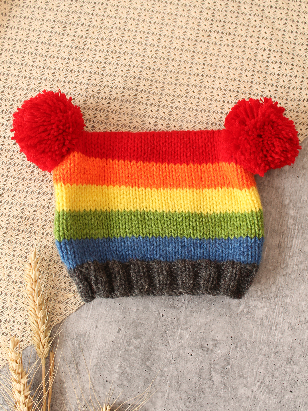 Woonie Handknitted Multicolored Striped Cap - Multi