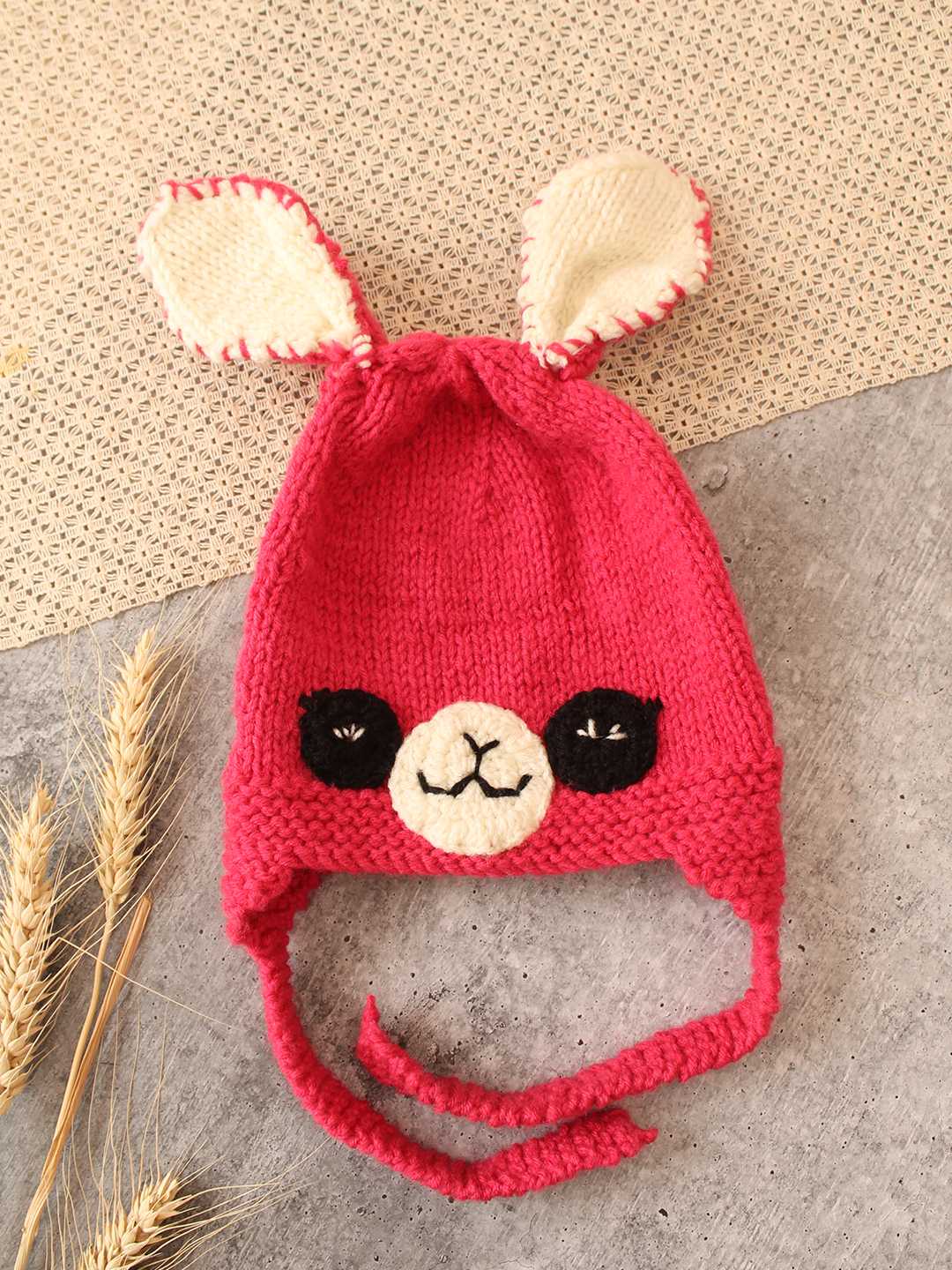 Woonie Handknitted Ear Design Cap - Pink