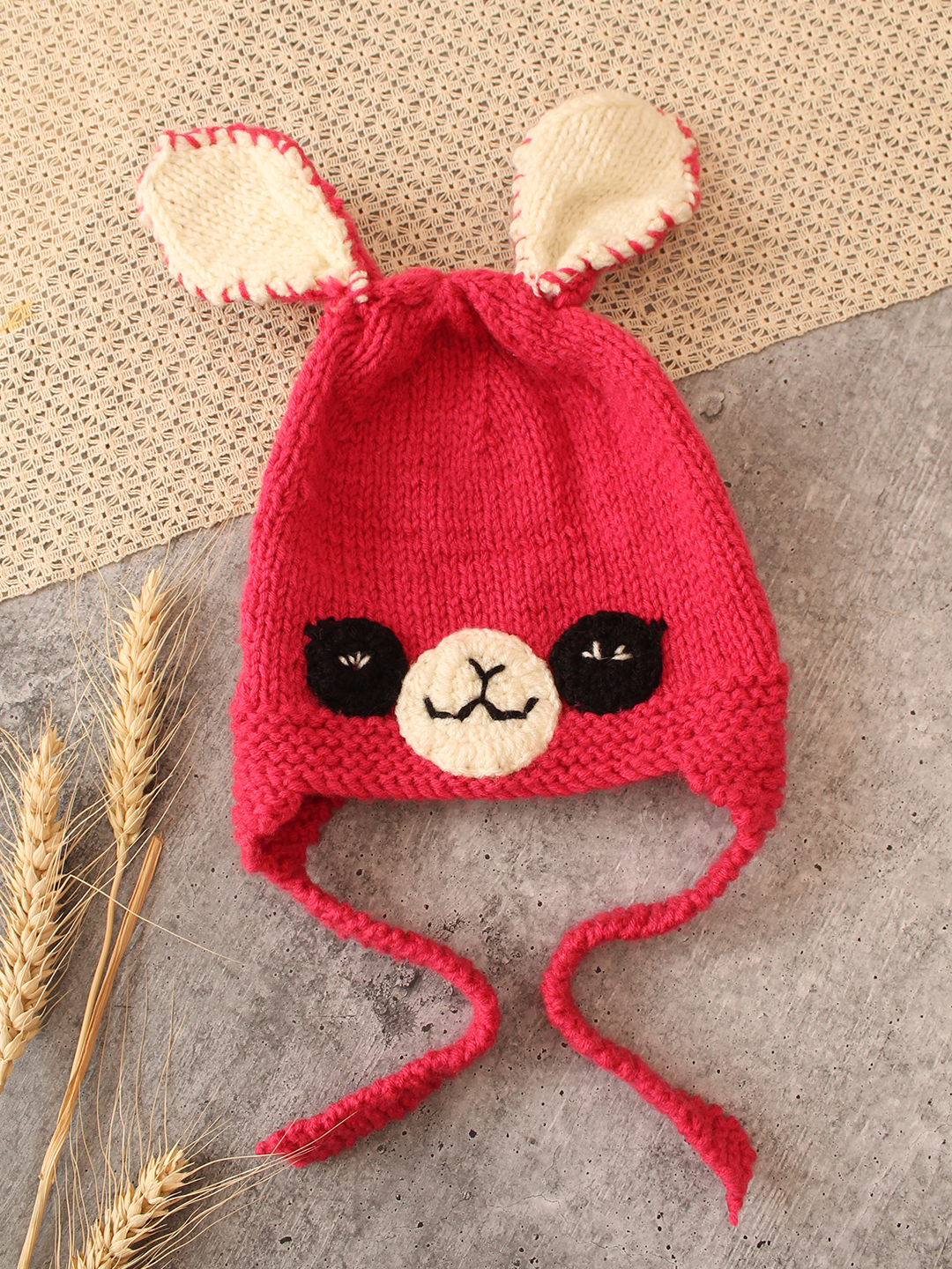 Woonie Handknitted Ear Design Cap - Pink