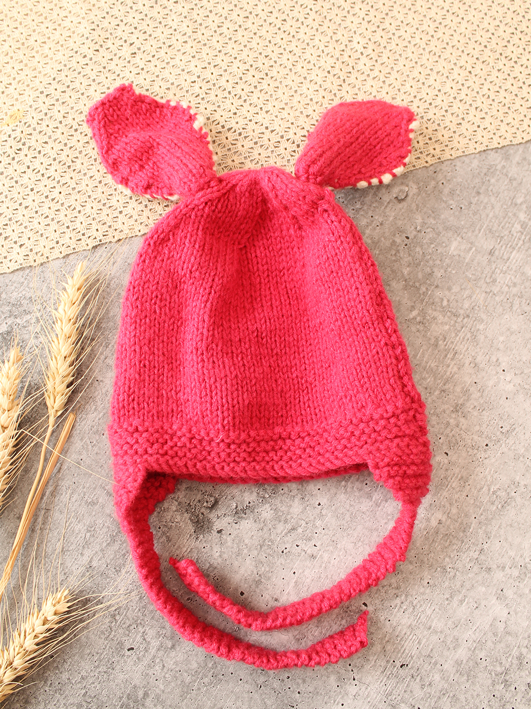 Woonie Handknitted Ear Design Cap - Pink