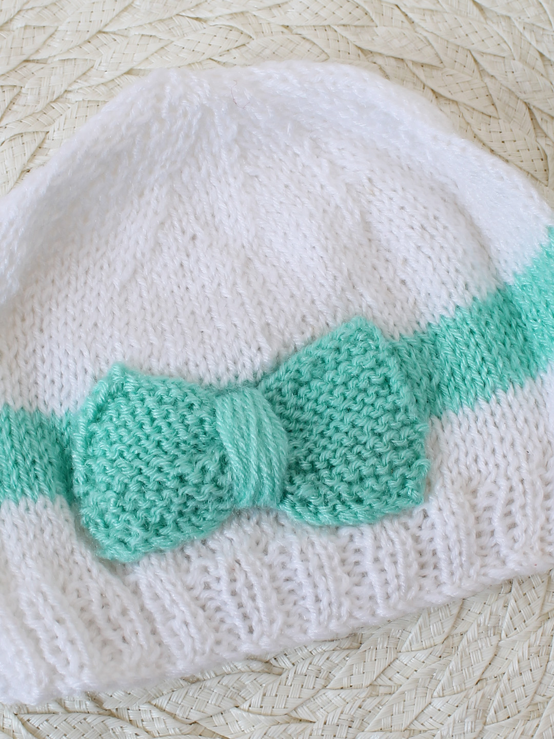 Handknitted Bow Cap - White