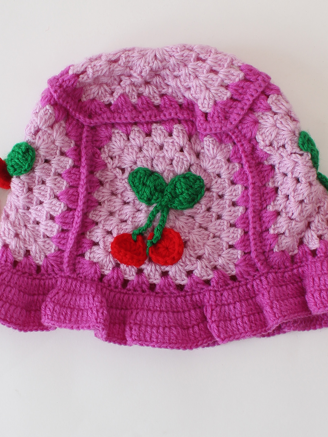 Crochet Handmade Cherry Design Bucket Cap - Purple