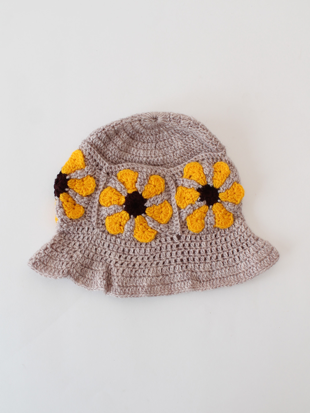 Crochet Handmade Daisy Floral Buket Cap - Grey