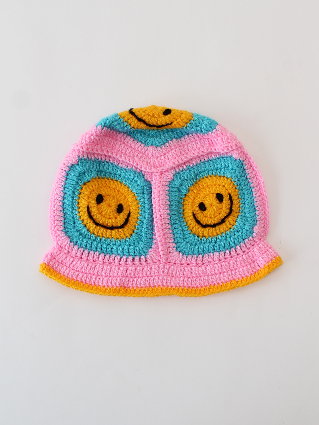 Crochet Handmade Smiley Face Bucket Cap - Pink