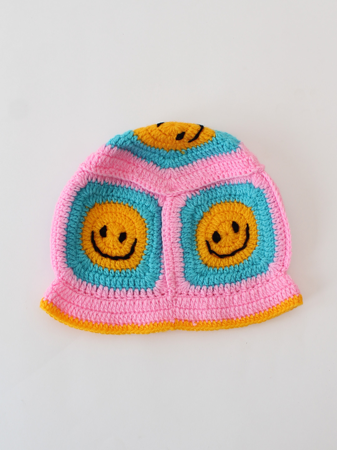 Crochet Handmade Smiley Face Bucket Cap - Pink