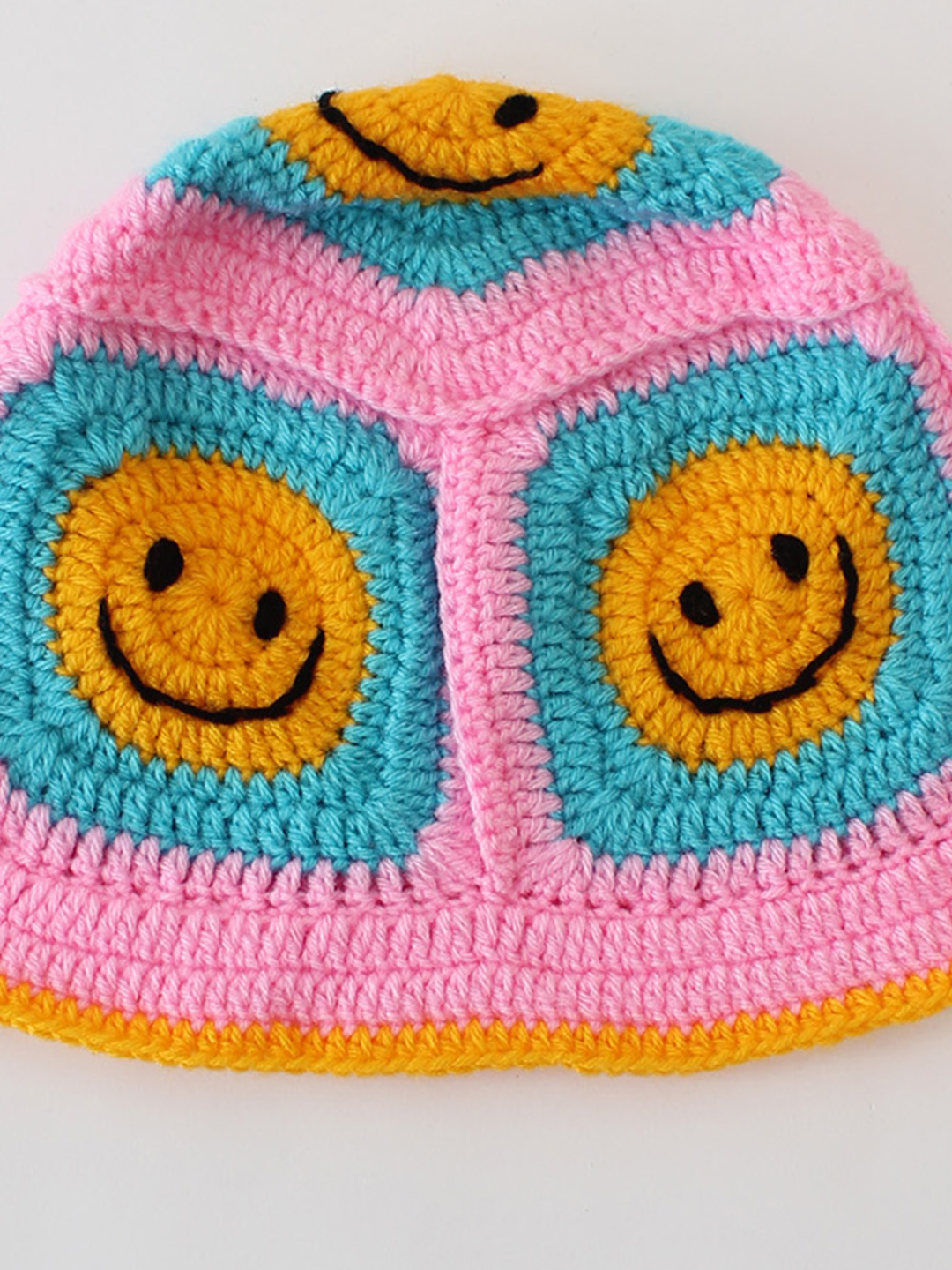 Crochet Handmade Smiley Face Bucket Cap - Pink