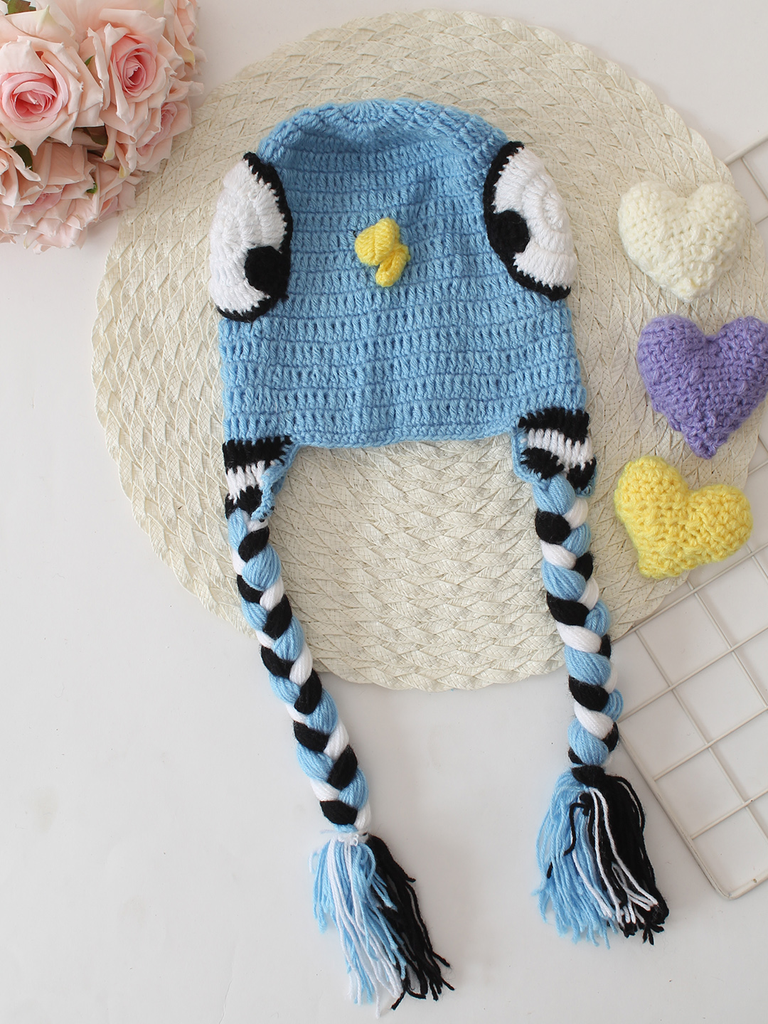 Handmade Crochet Bird Design Cap - Blue
