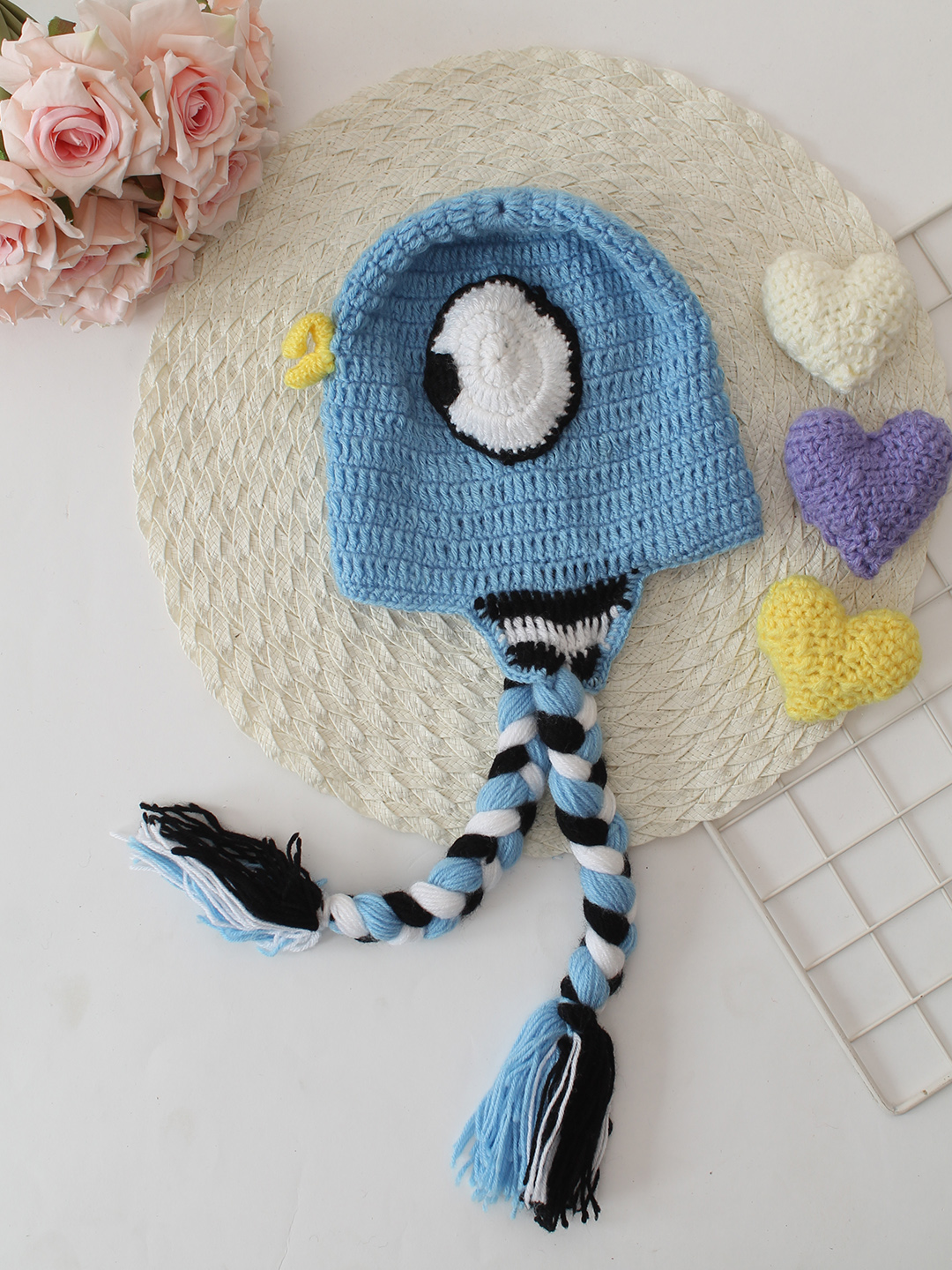 Handmade Crochet Bird Design Cap - Blue