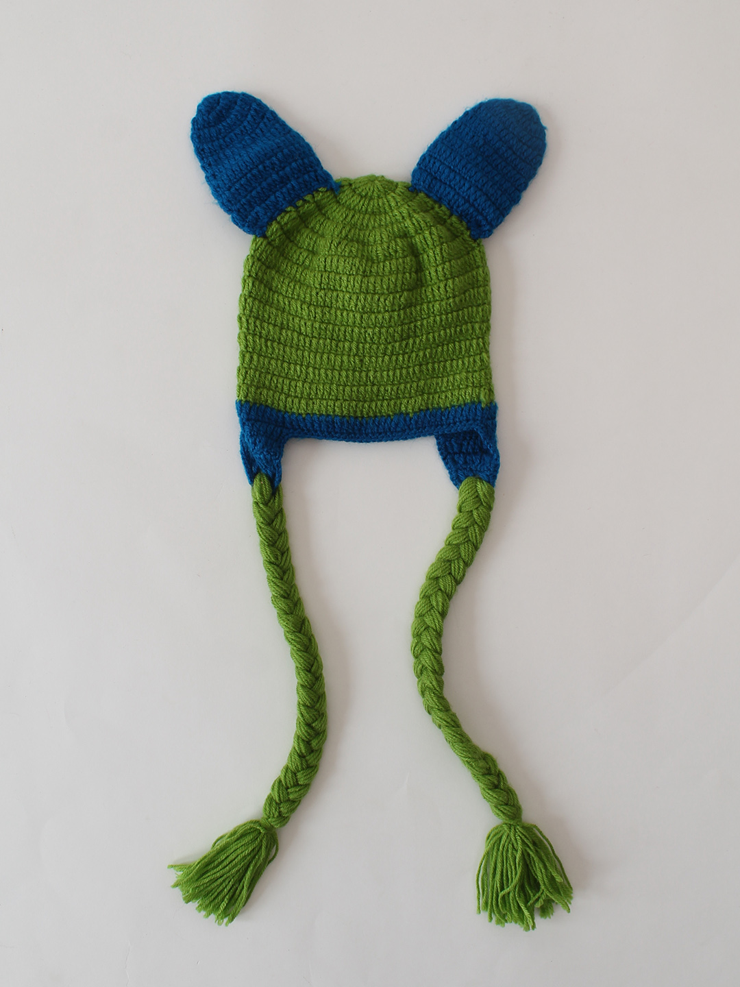 Handmade Crochet Puppy Face Designed Braided Cap - Green