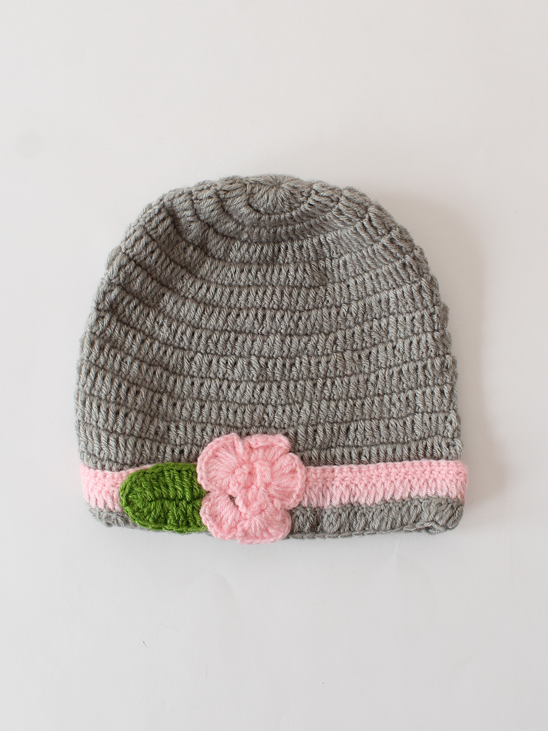 Crochet Floral Baby Cap - Grey