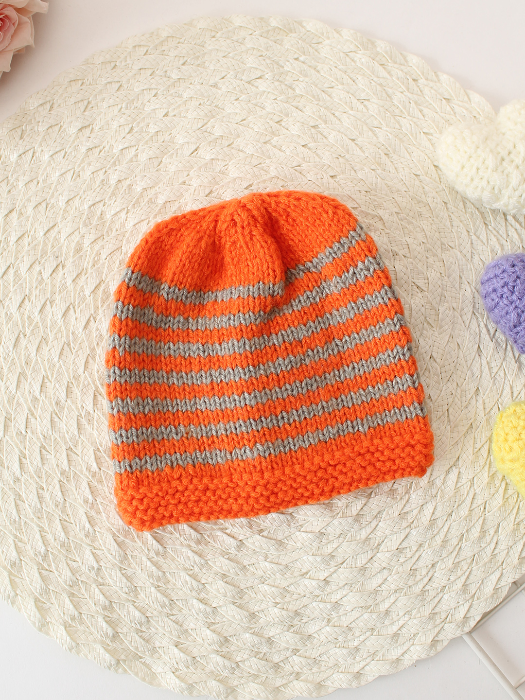 Handmade Striped Cap - Orange