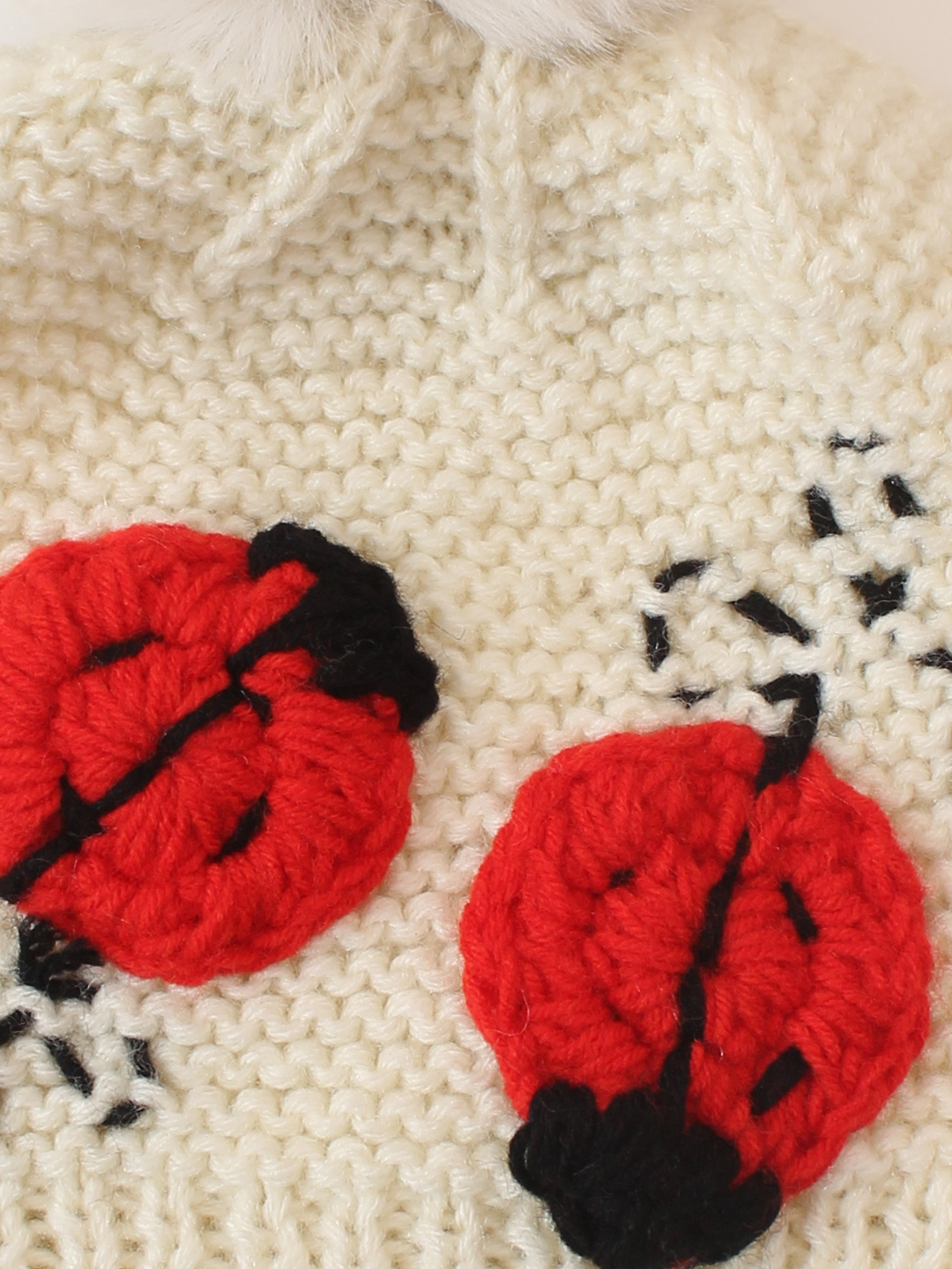 Handknitted Bug Designed Cap - Cream