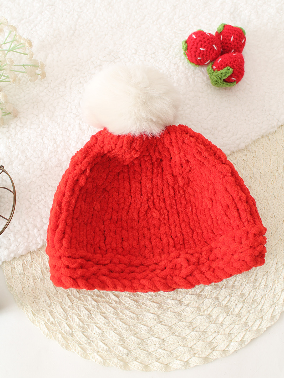 Hand Knitted Christmas Baby Cap - Red