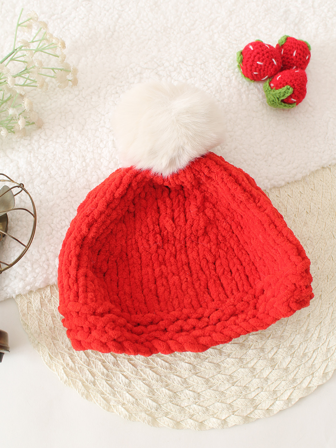 Hand Knitted Christmas Baby Cap - Red