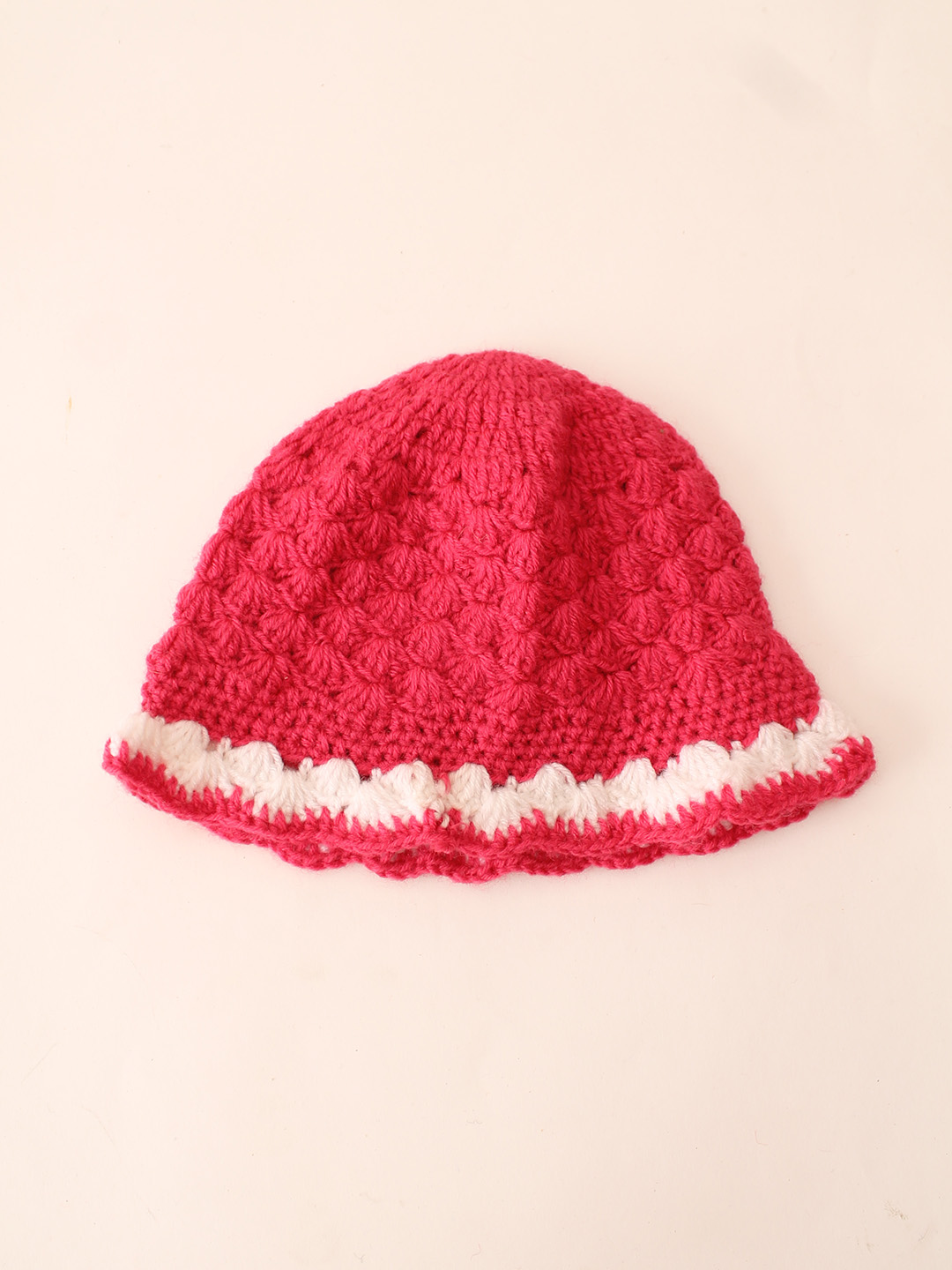 Handmade Crochet Bucket Woolen Cap - Pink