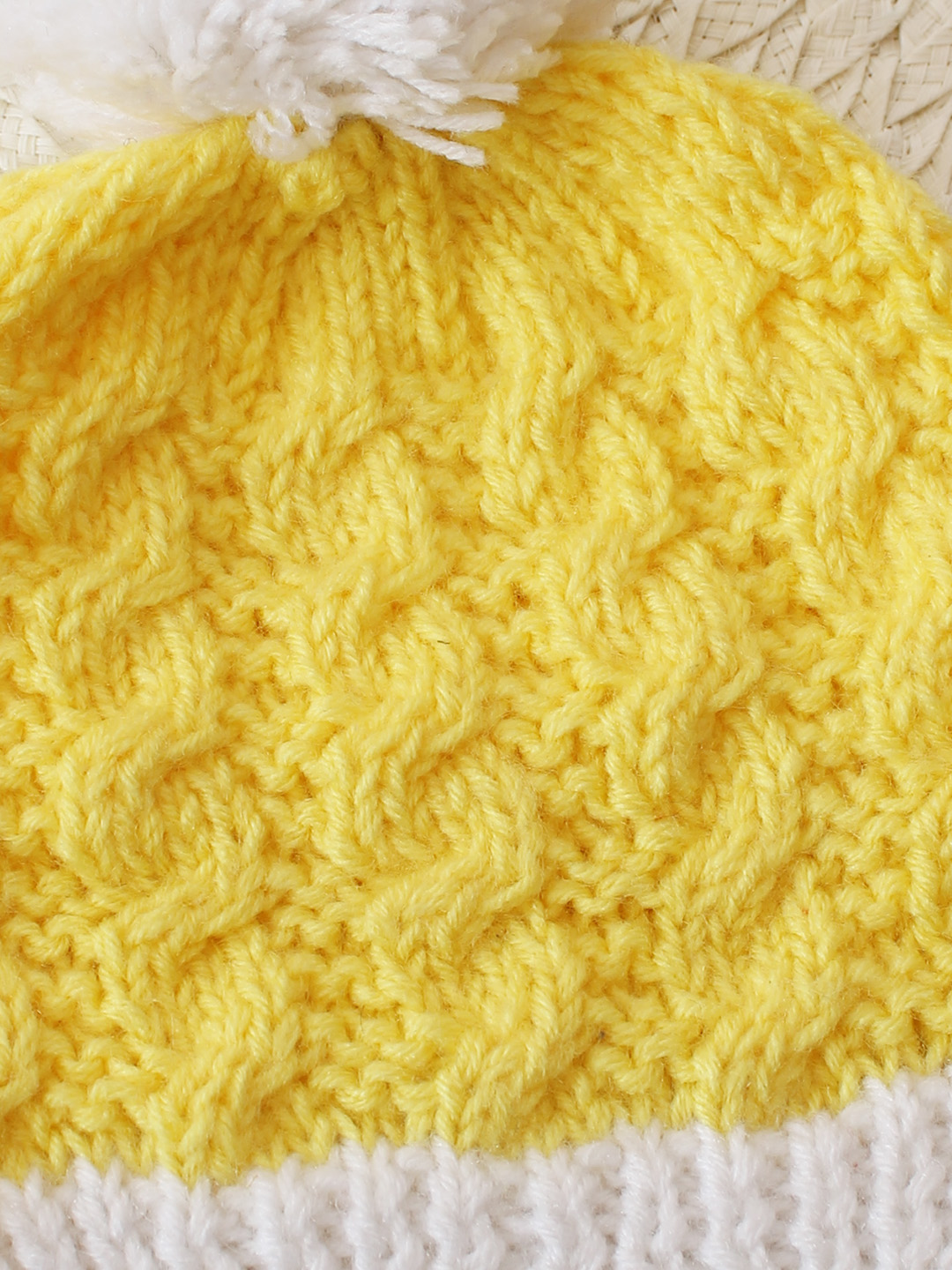 Handknitted Cable Design Cap - Yellow