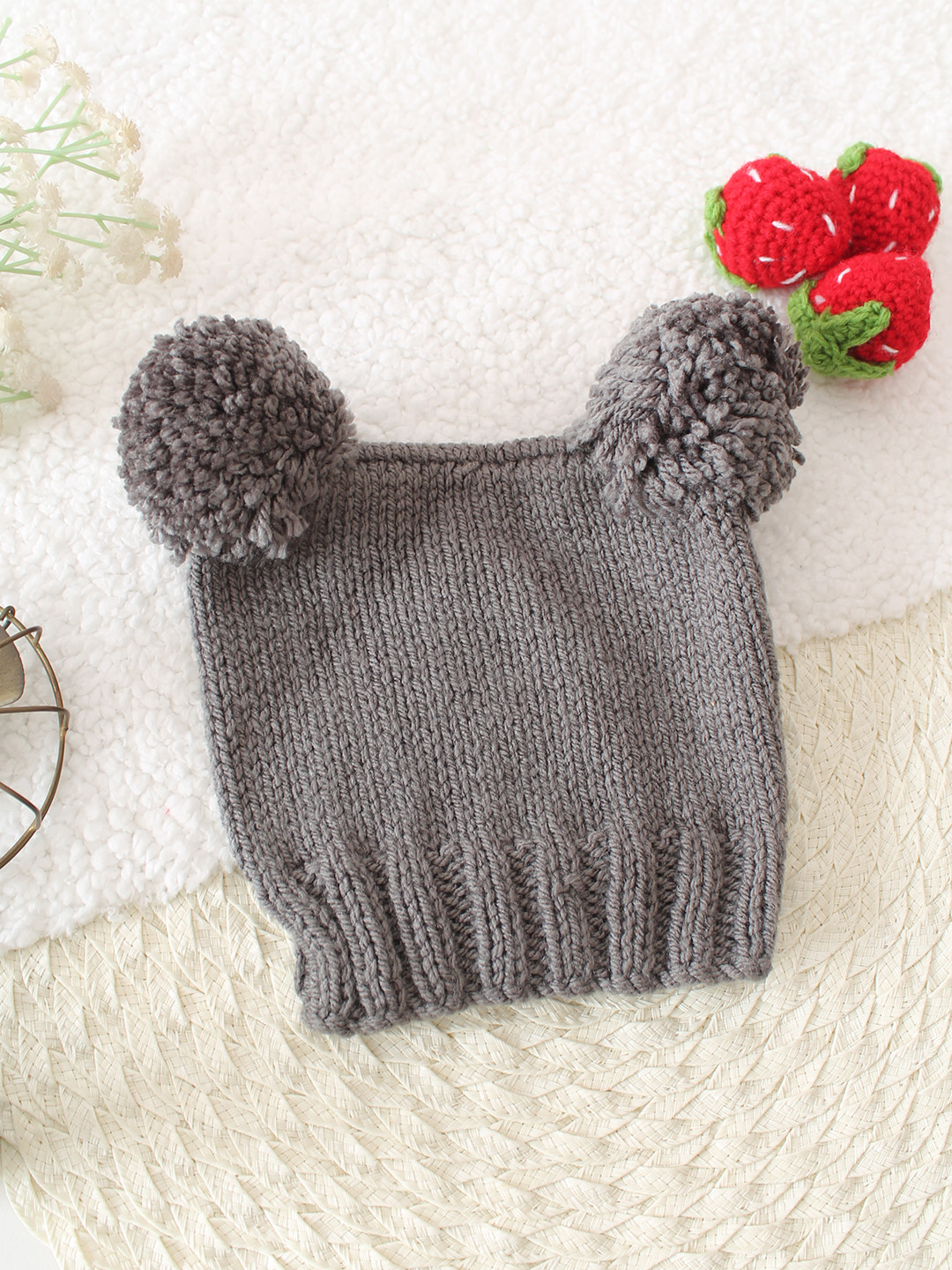 Handknitted Color Block Baby Cap - Grey