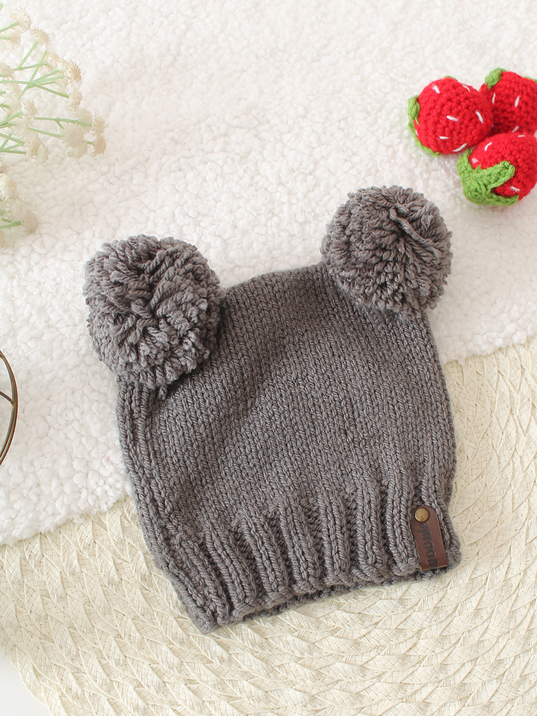 Handknitted Color Block Baby Cap - Grey