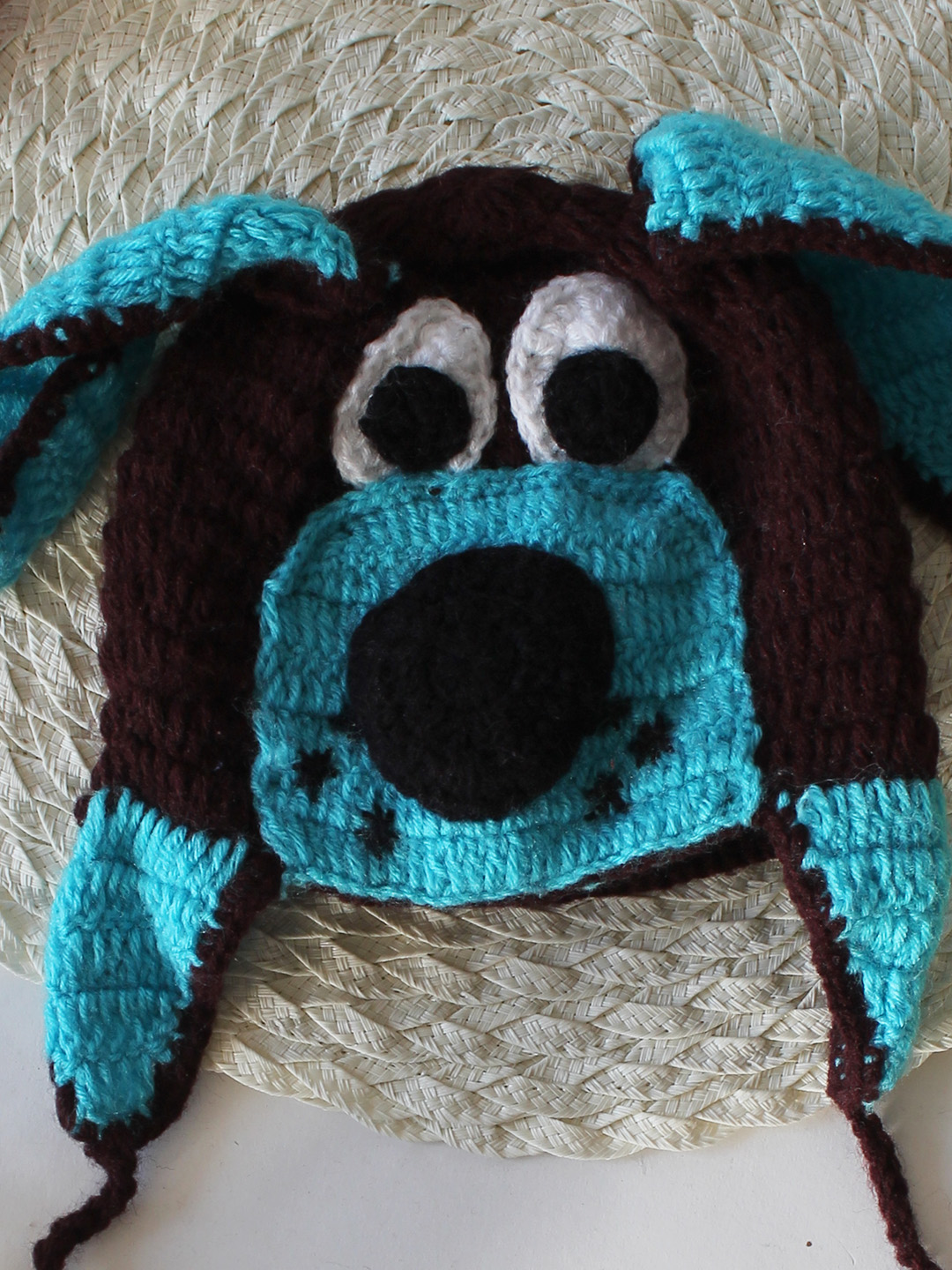 Crochet Dog Face Detailed Cap - Brown