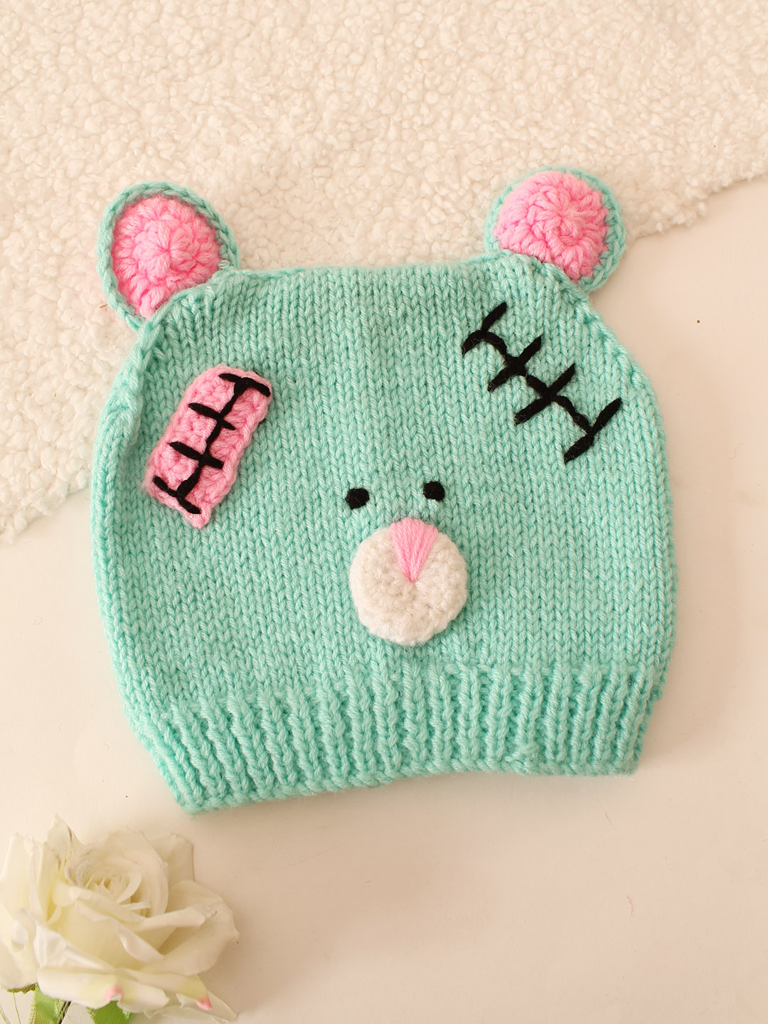 Handmade TeddyBear Design Cap - Green