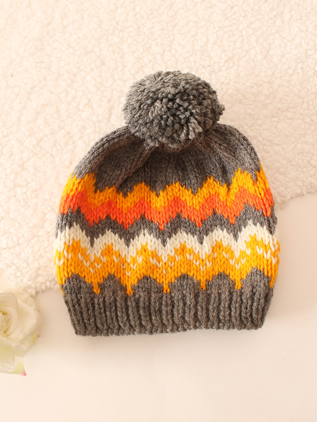 Handknitted Zig-Zag Design Cap - Multi